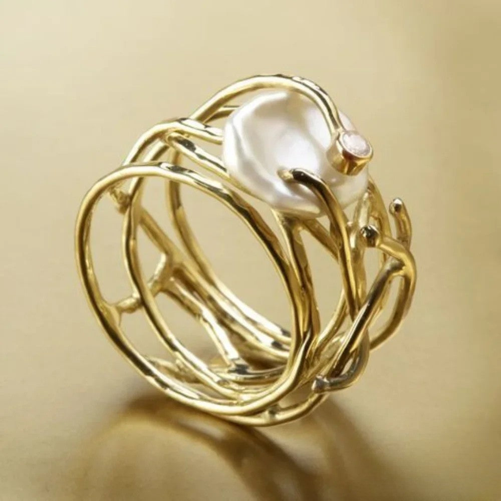 Antik Tynd Ring med Perle