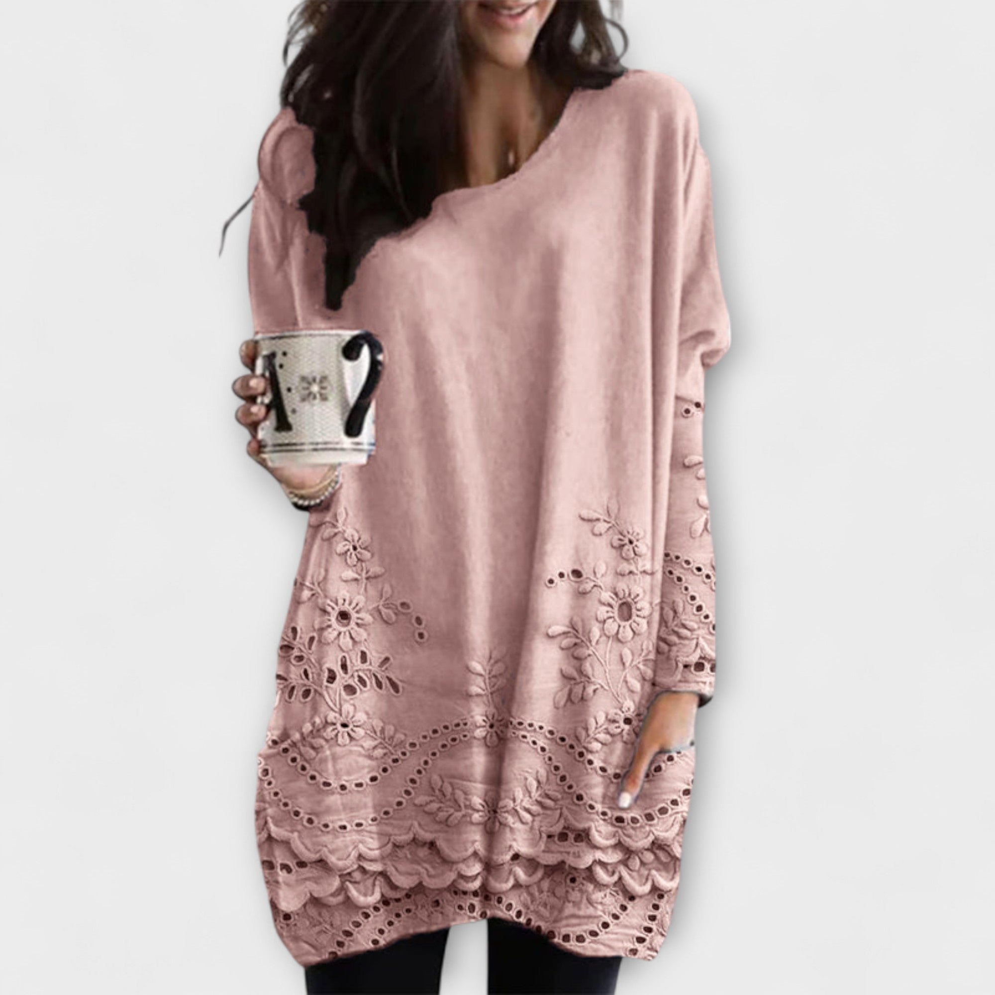 Riley – Trykt Sweater med Broderi
