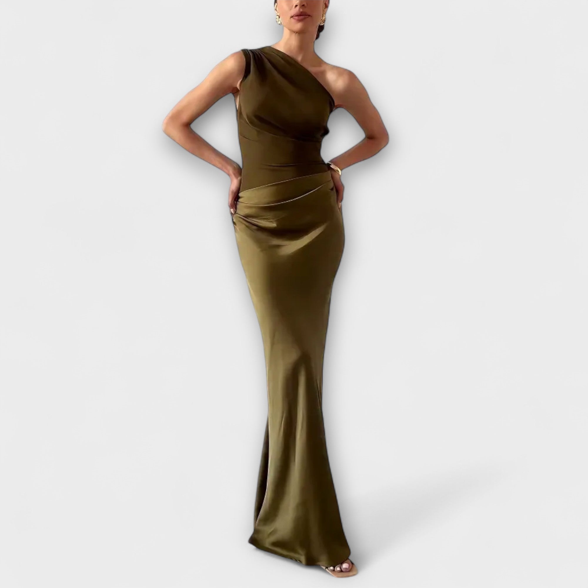 Elegant En-Skulder Plisseret Maxi Kjole