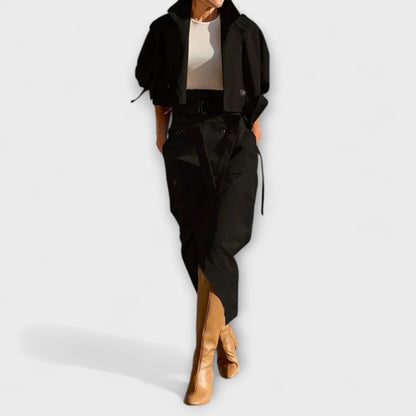 Lyra - Elegant Midi Skirt Jakke med Lommer
