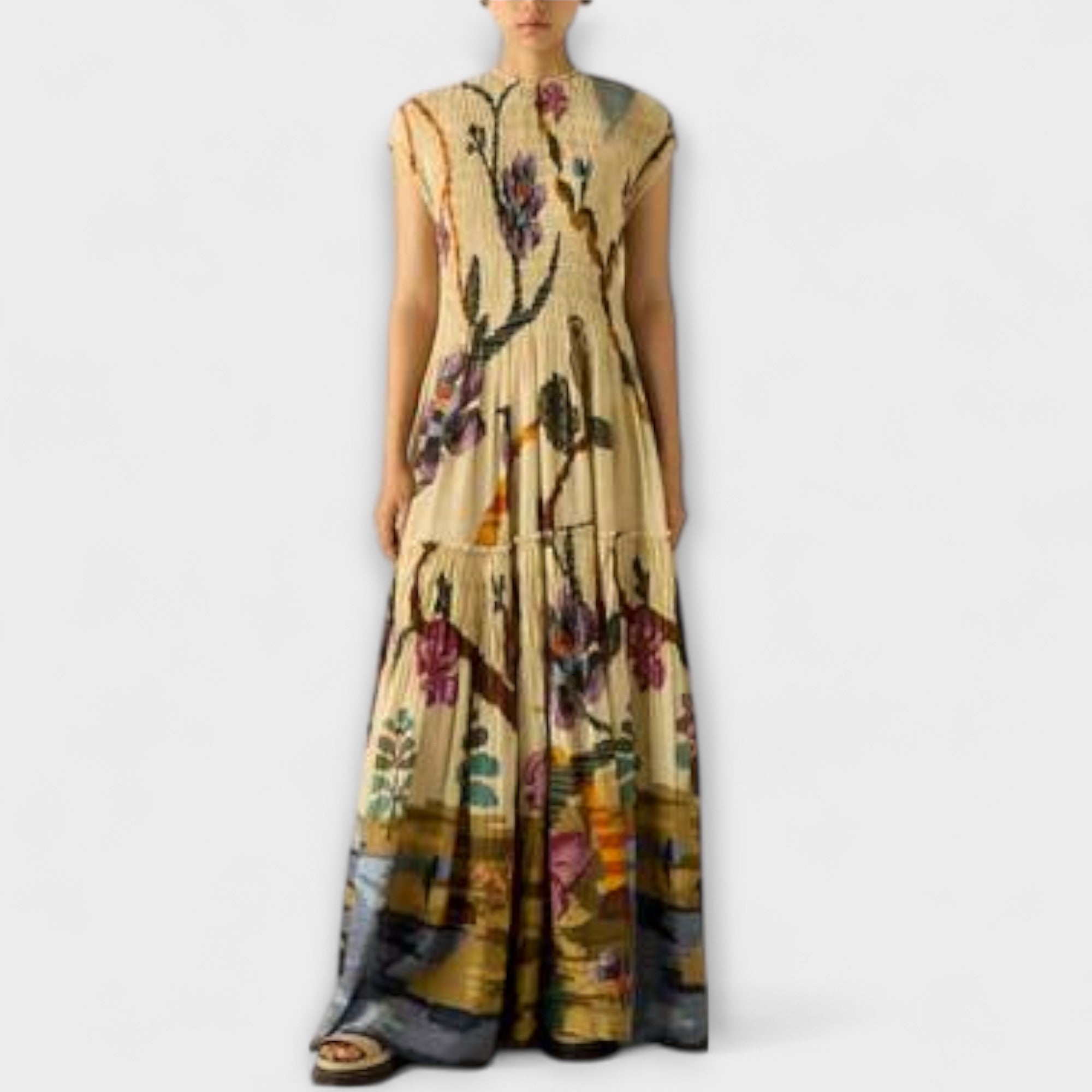 Amanda - Maxi Kjole med Plisseret Print Design