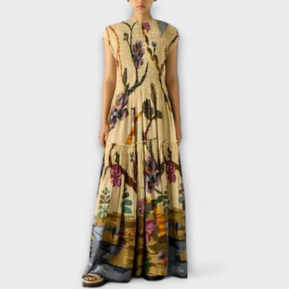 Amanda - Maxi Kjole med Plisseret Print Design