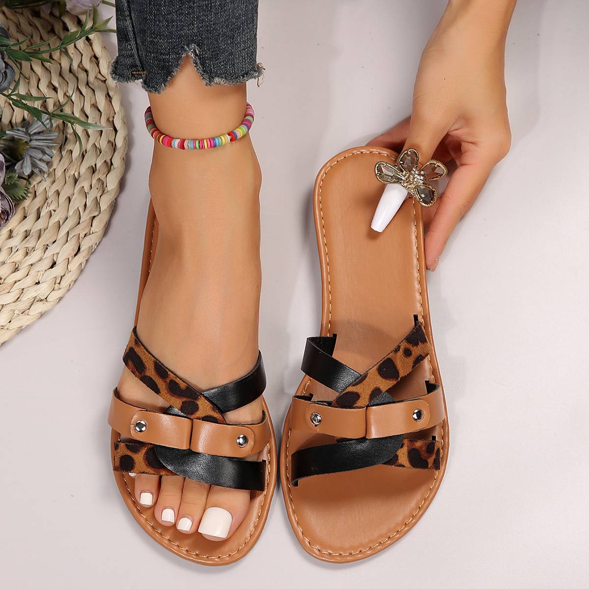 Leopard Krydsrem Sandaler