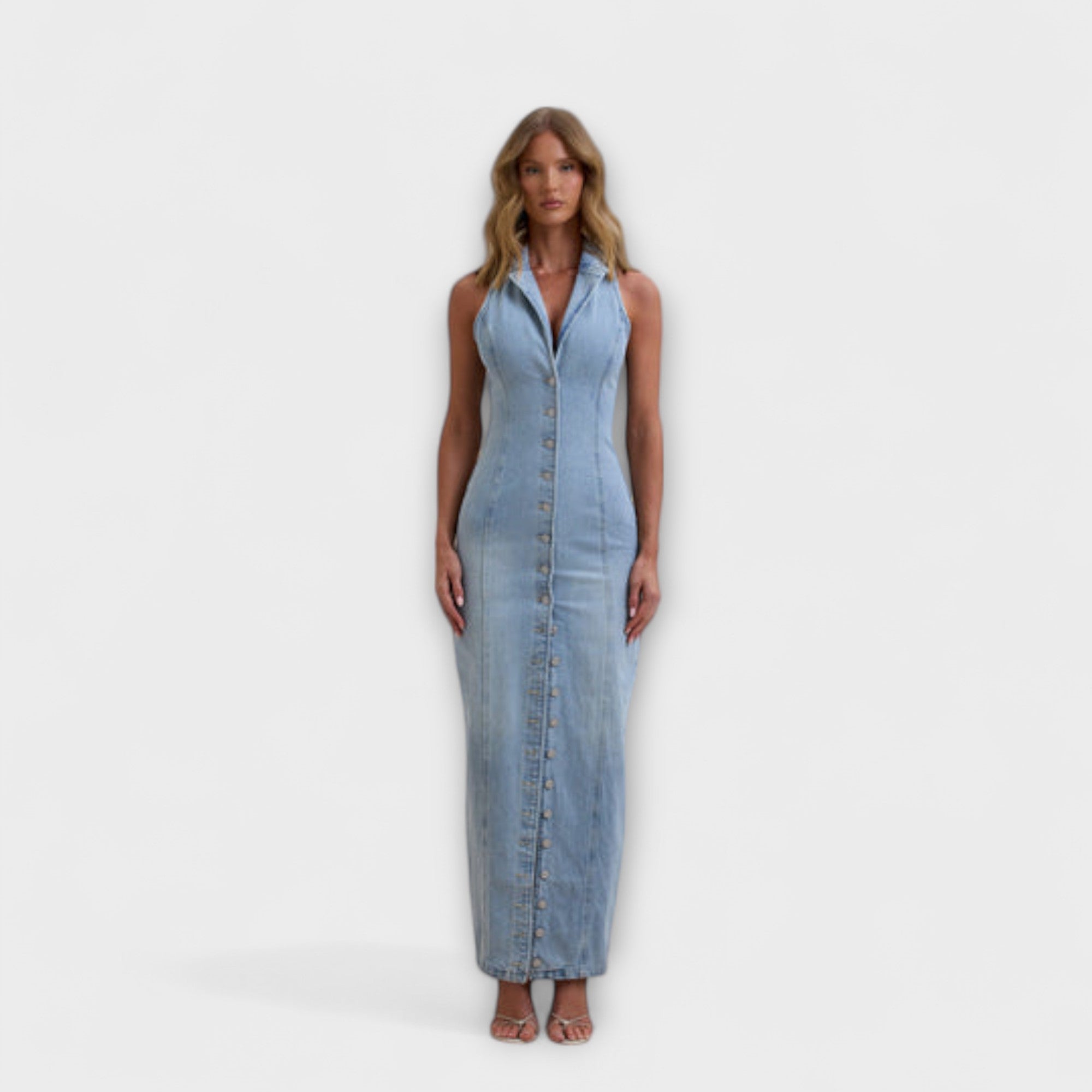 Lacey - Mid Wash Denim Maxi Kjole