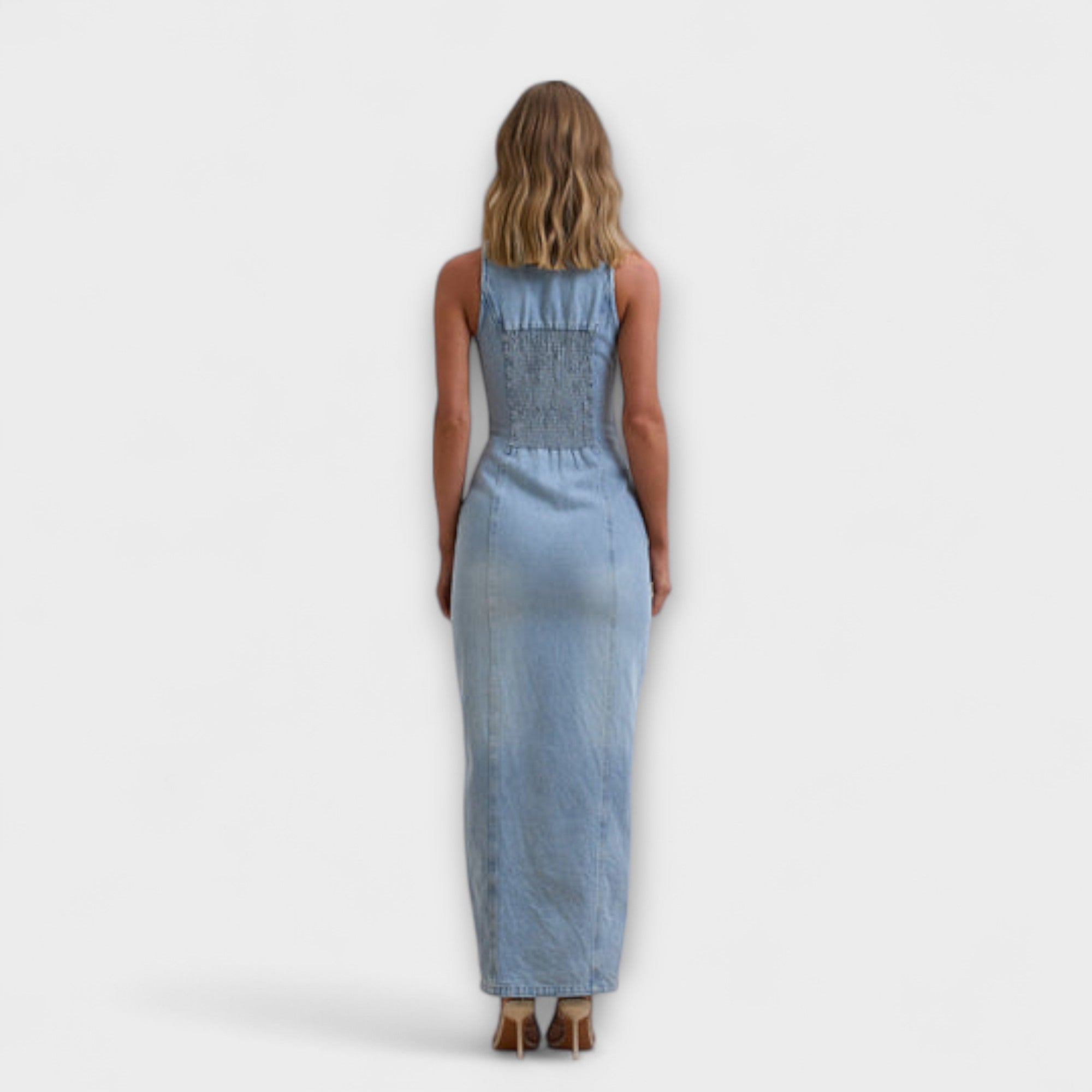 Lacey - Mid Wash Denim Maxi Kjole
