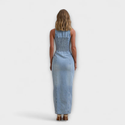 Lacey - Mid Wash Denim Maxi Kjole