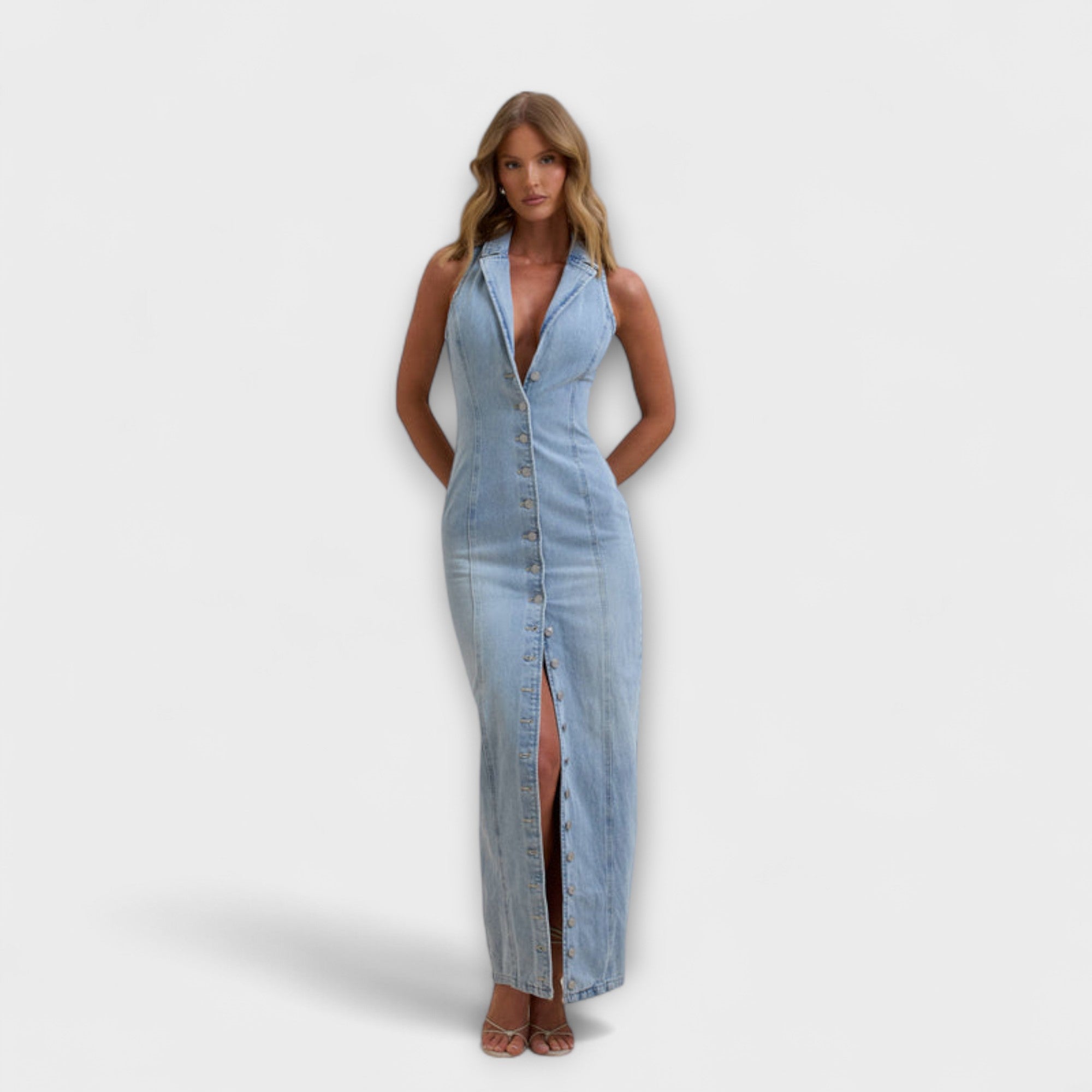 Lacey - Mid Wash Denim Maxi Kjole