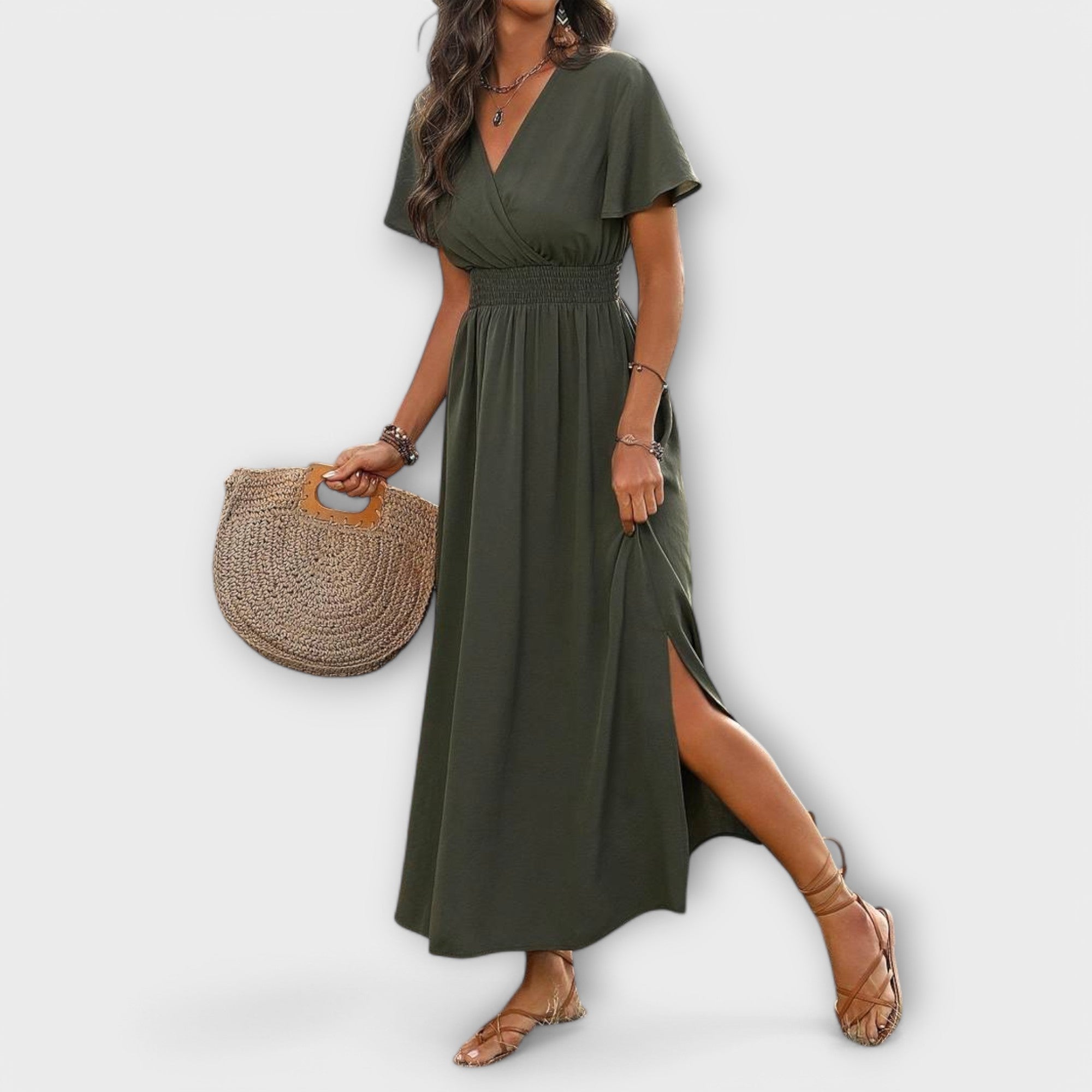 Heather - Elegant Boho Kjole med V-Hals og Lange Ærmer