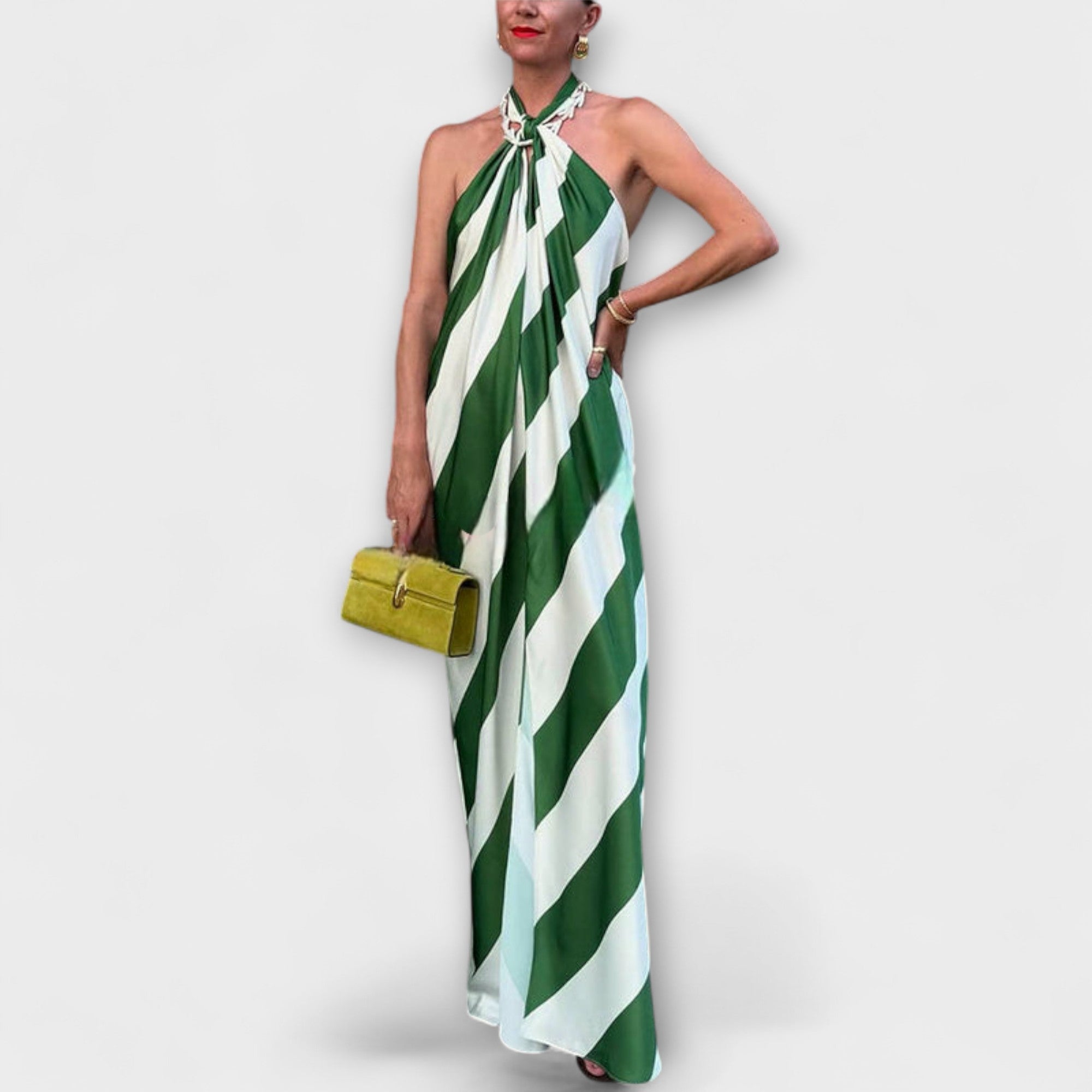 Marlowe - Stribet Halterneck Rygfri Maxi Kjole