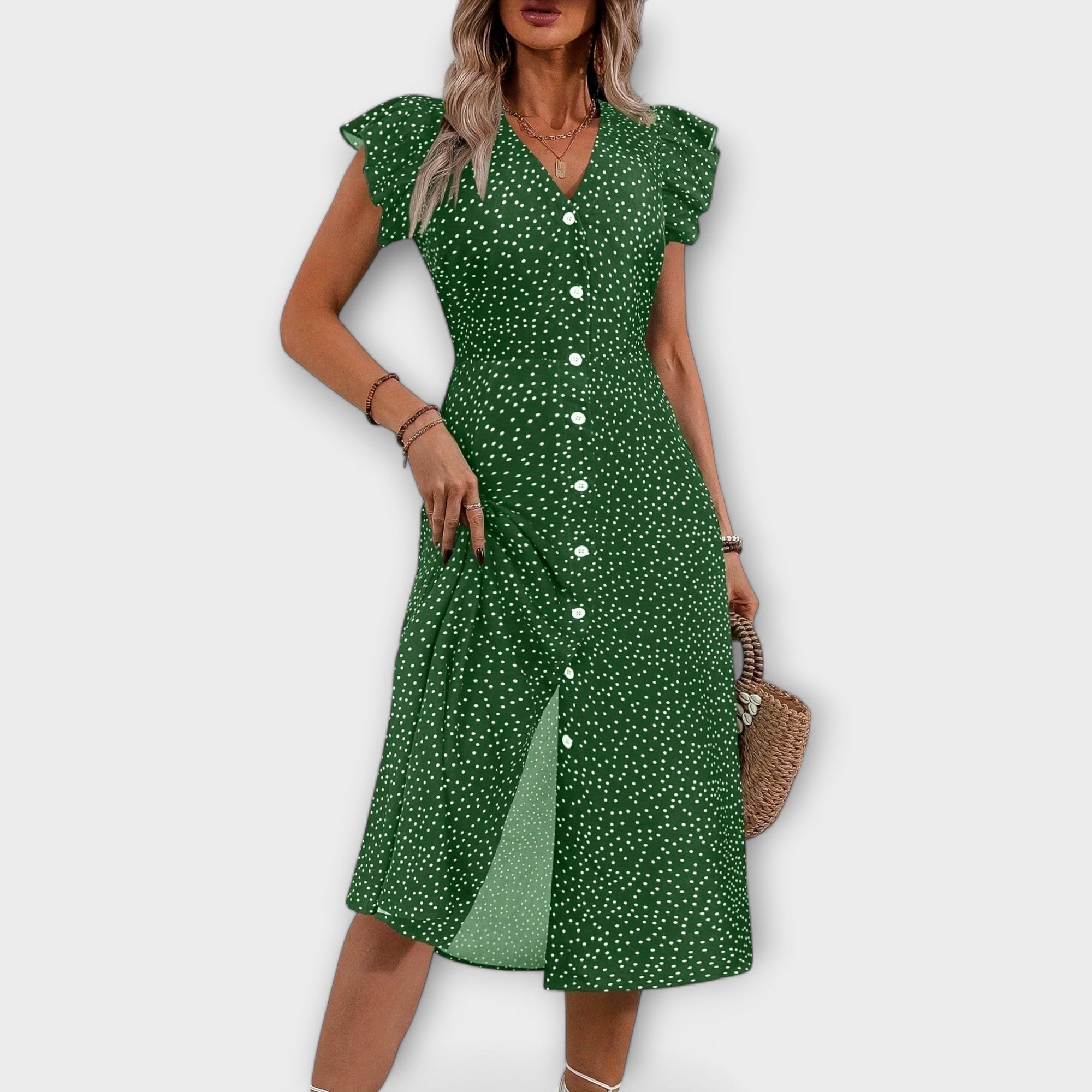 Chic Polka Dot Midi Kjole