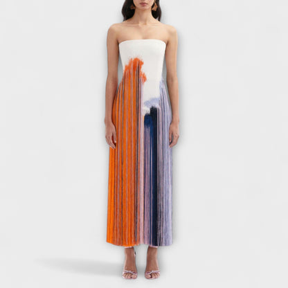 Sommer - Stilfuld Colorblock Kjole med Trendy Frynser