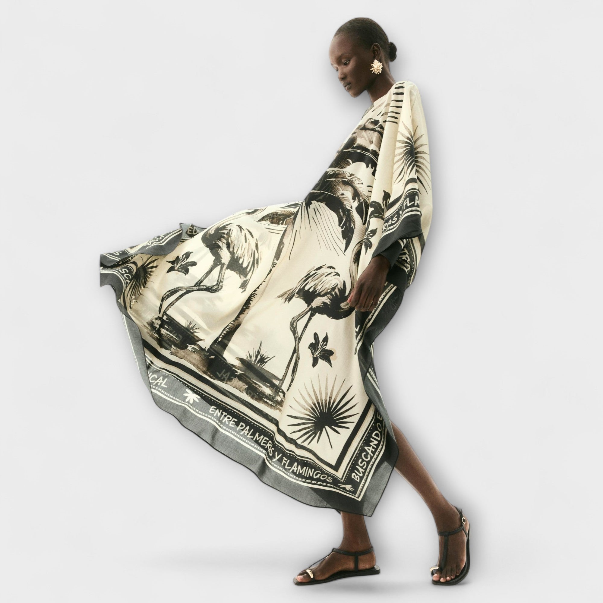 Melissa - Ekstra-large Flamingo Print Kaftan Maxi Kjole