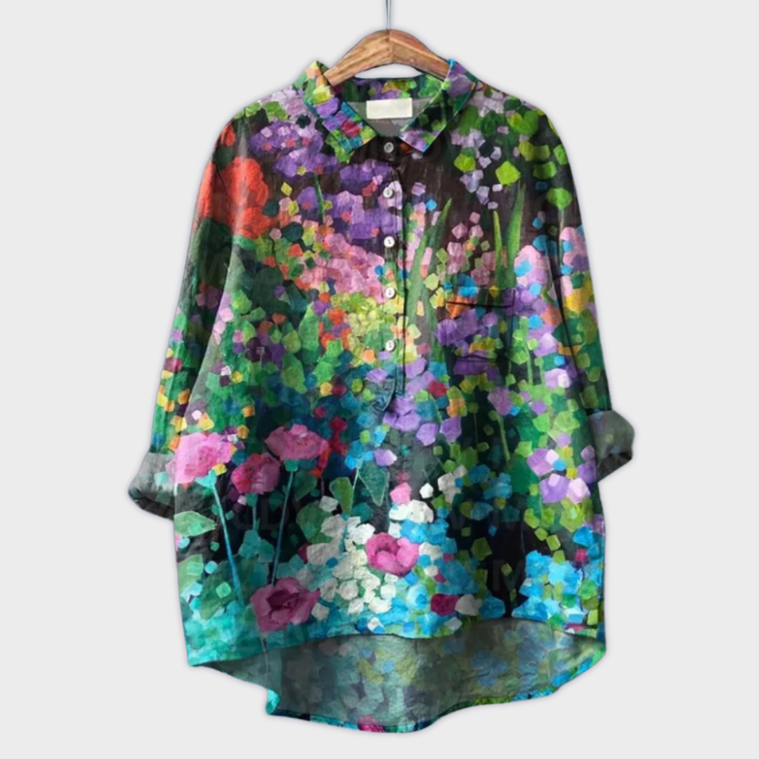 Magdalena - Håndlavet Kvindebluse med Blomsterdesign
