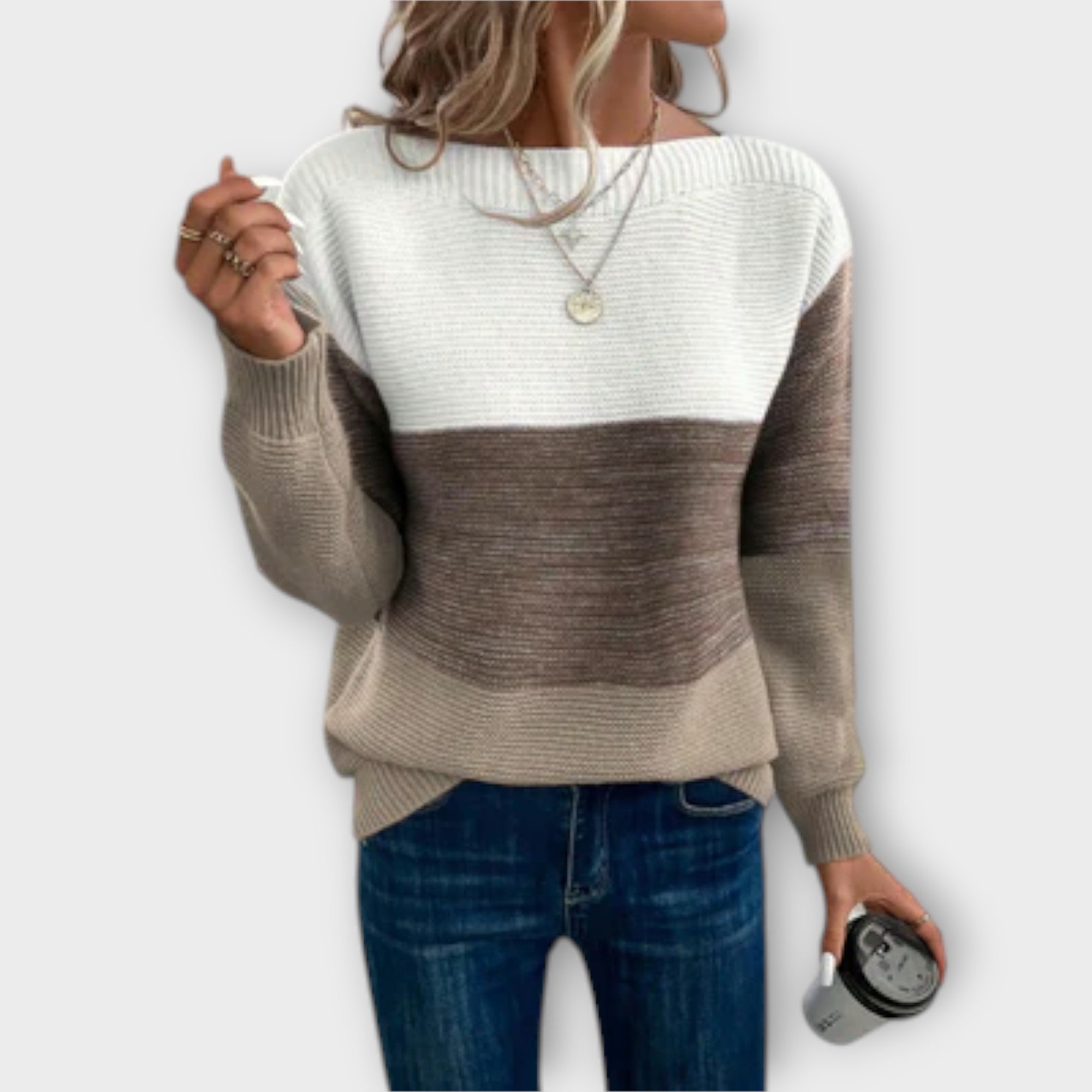 Clara - Elegant Tre-Farvet Patchwork Sweater