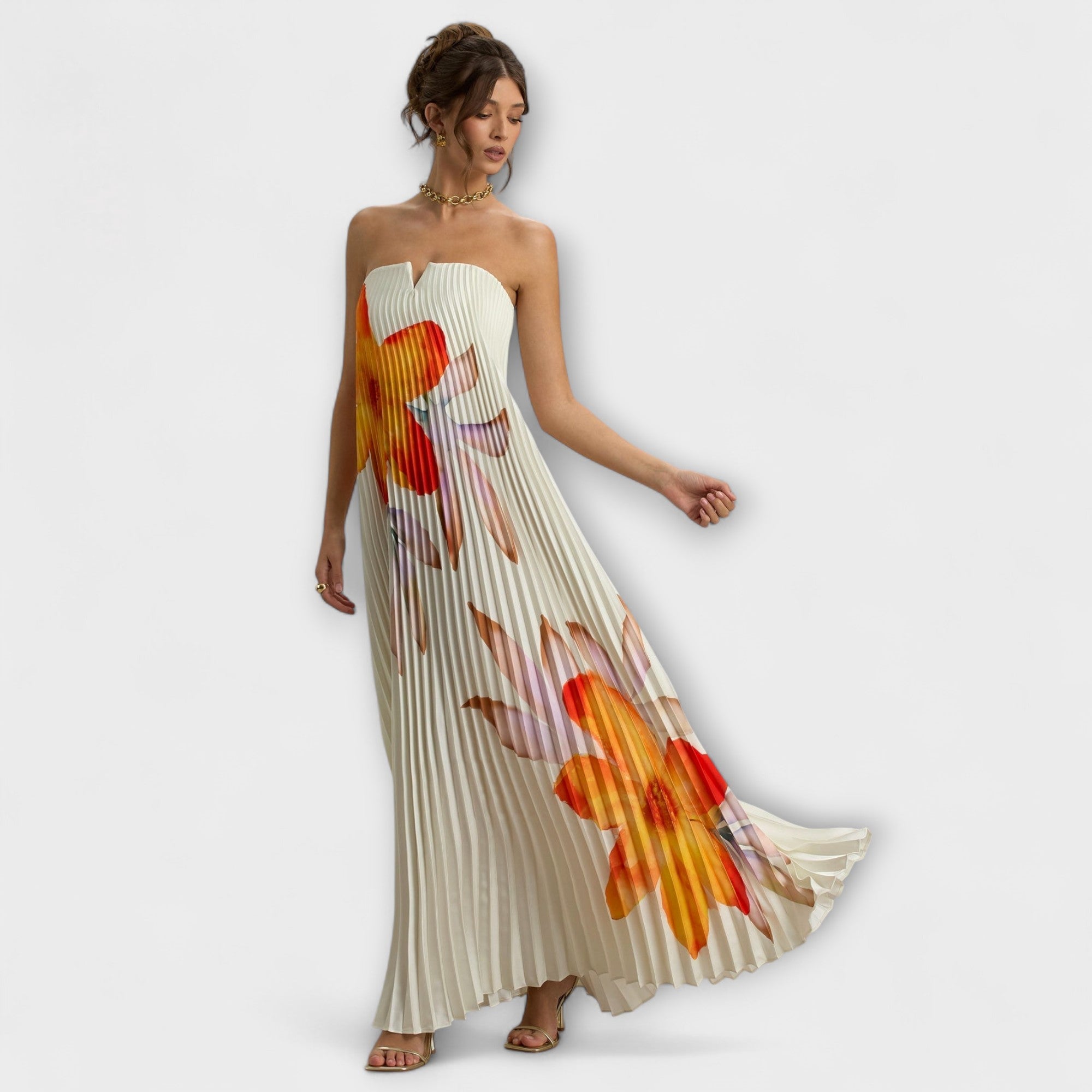 Michelle - Sweetheart Maxi Kjole i Orange Blomster