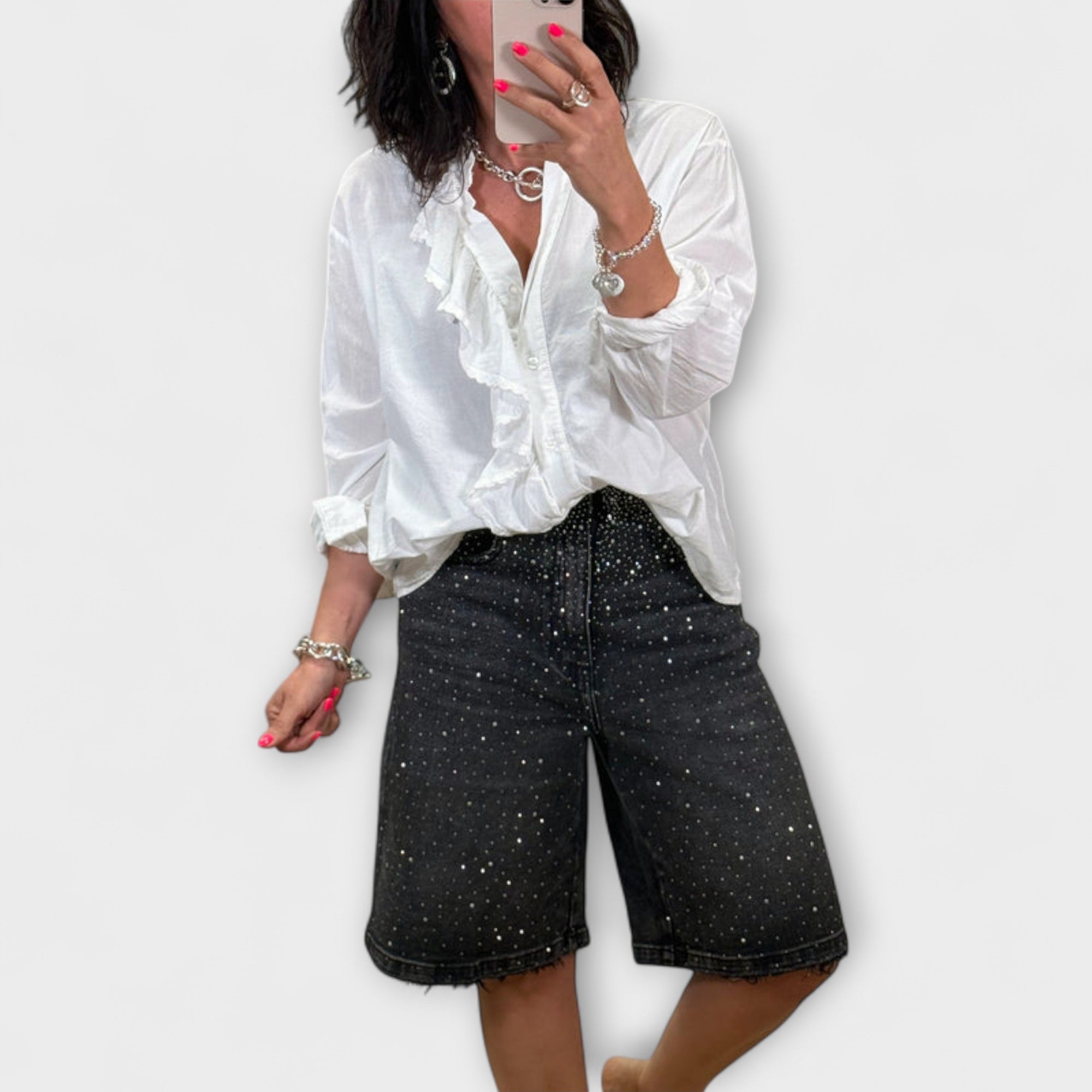 Amaris - Bermuda Shorts med Rhinsten Udsmykninger