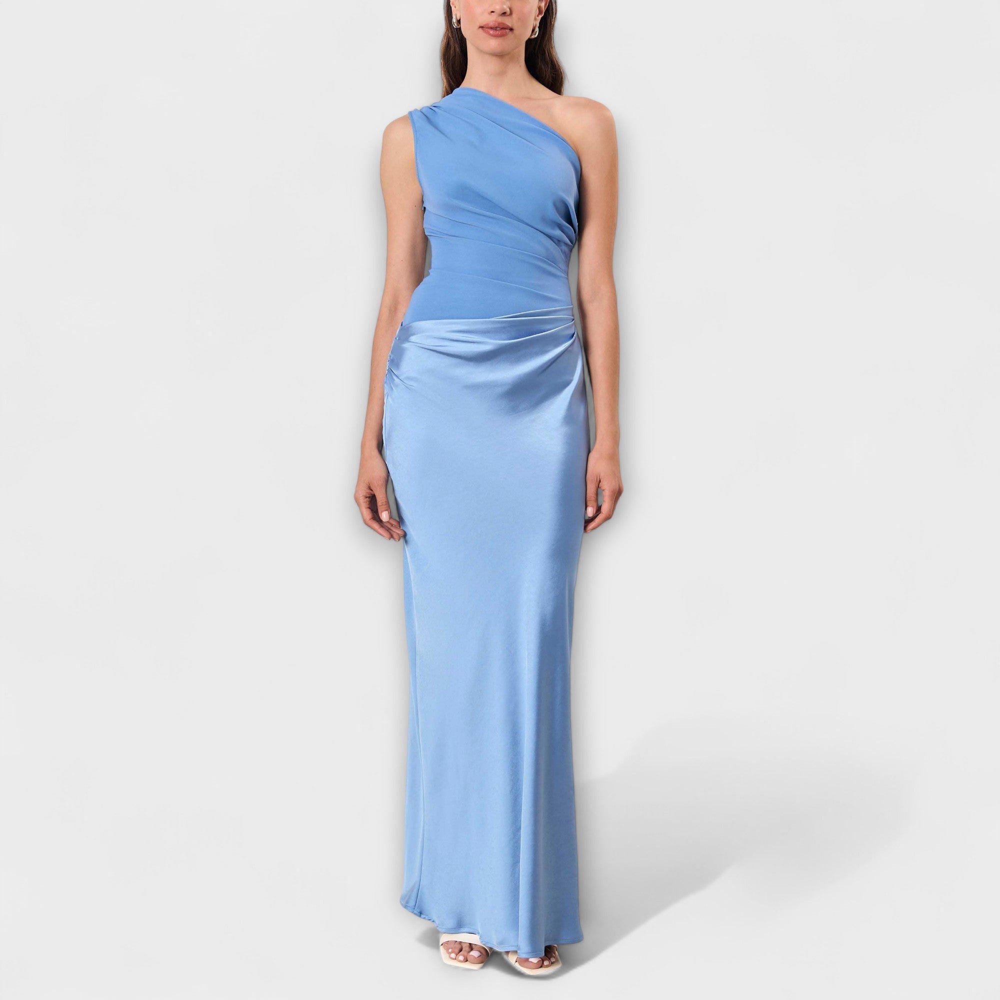 Elegant En-Skulder Plisseret Maxi Kjole