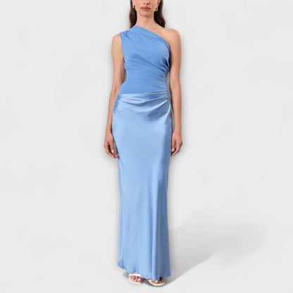 Elegant En-Skulder Plisseret Maxi Kjole
