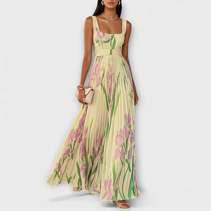 Foldet Blomstret Chiffon Maxi Kjole
