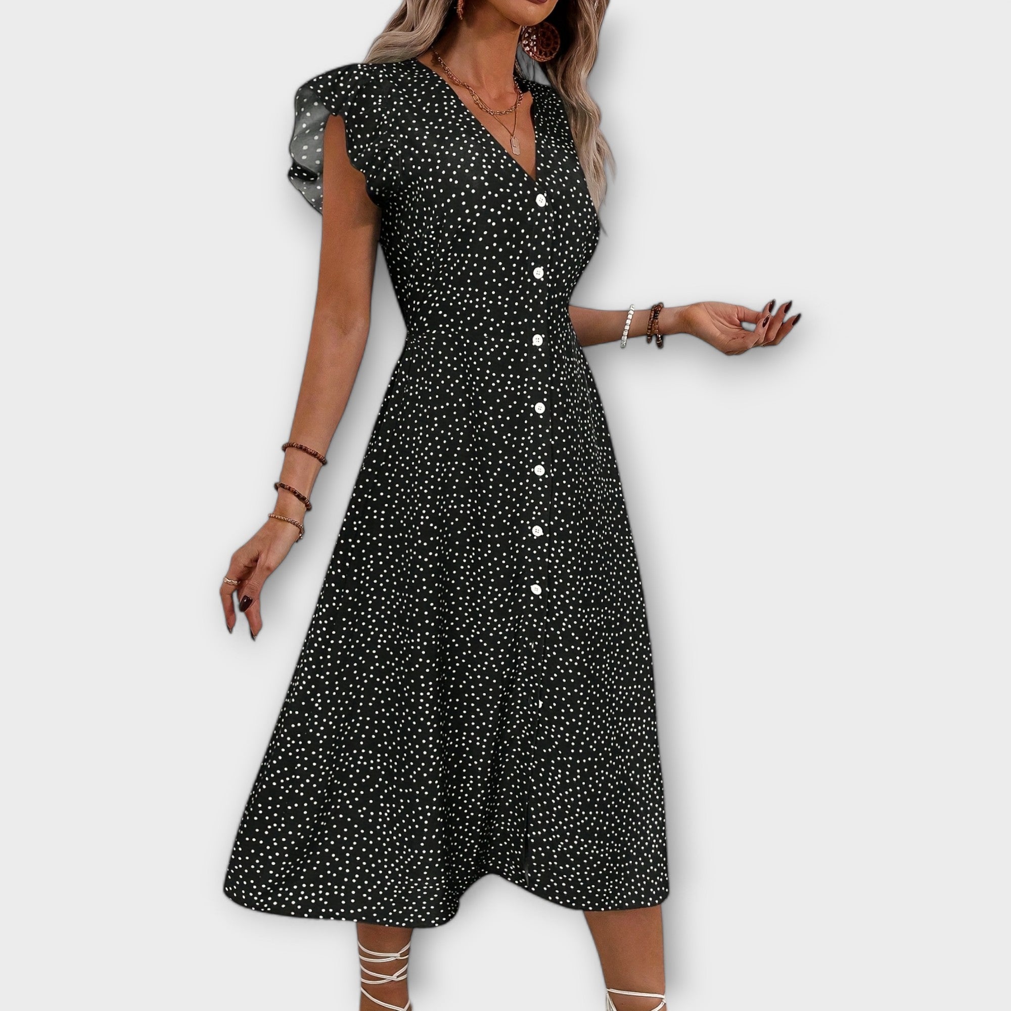 Chic Polka Dot Midi Kjole