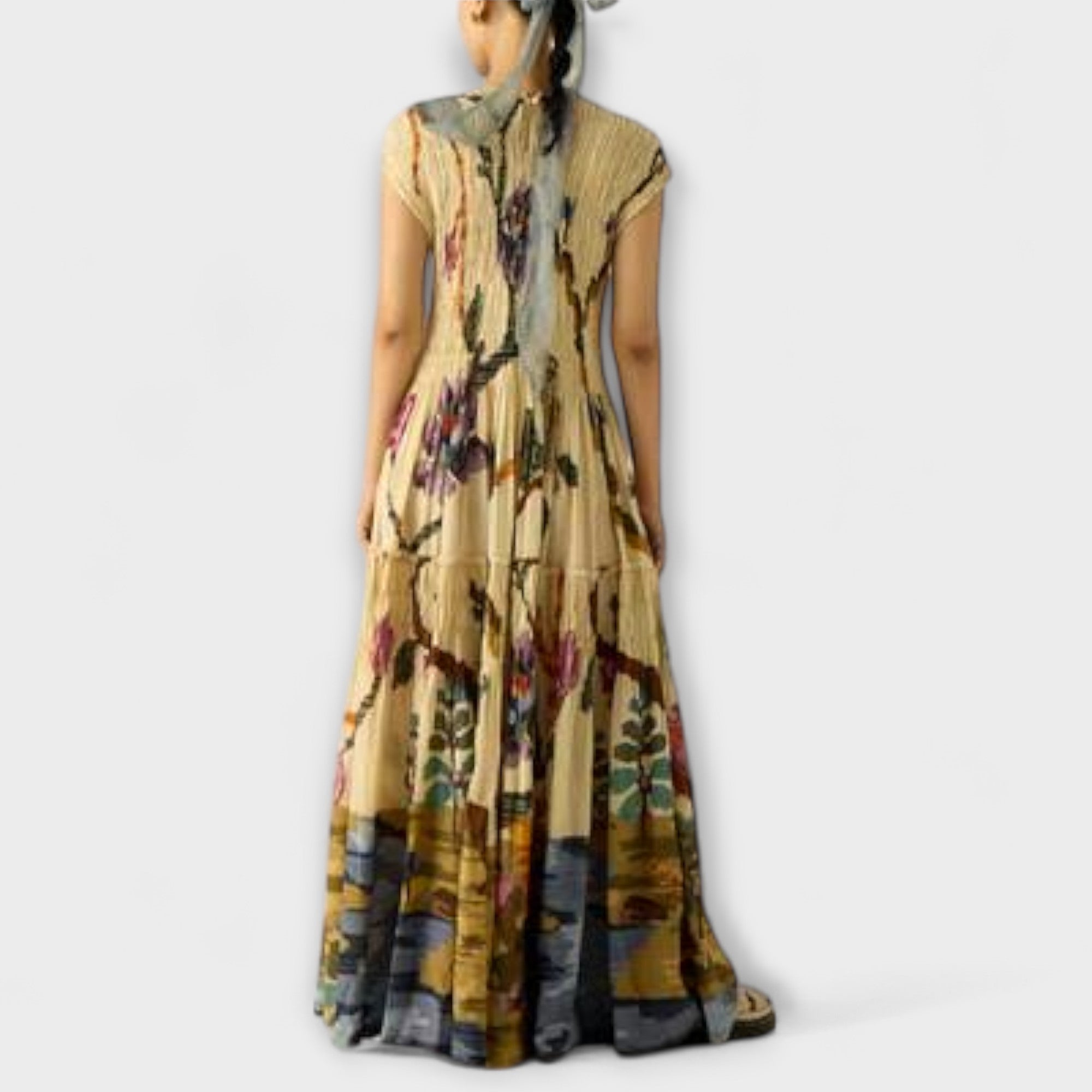 Amanda - Maxi Kjole med Plisseret Print Design