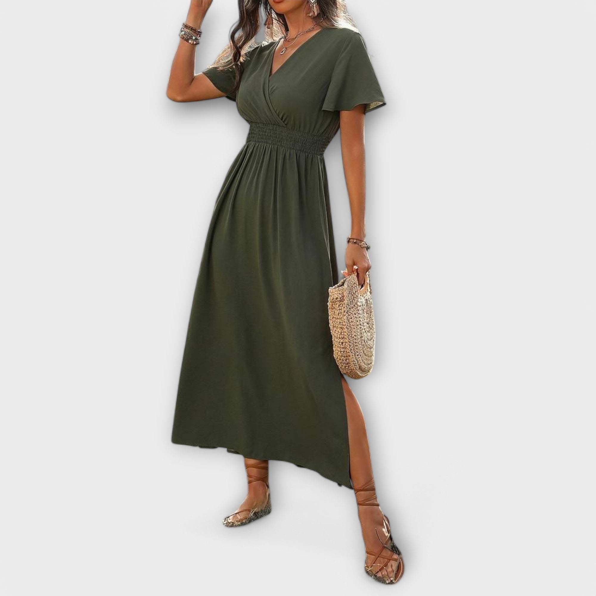 Heather - Elegant Boho Kjole med V-Hals og Lange Ærmer