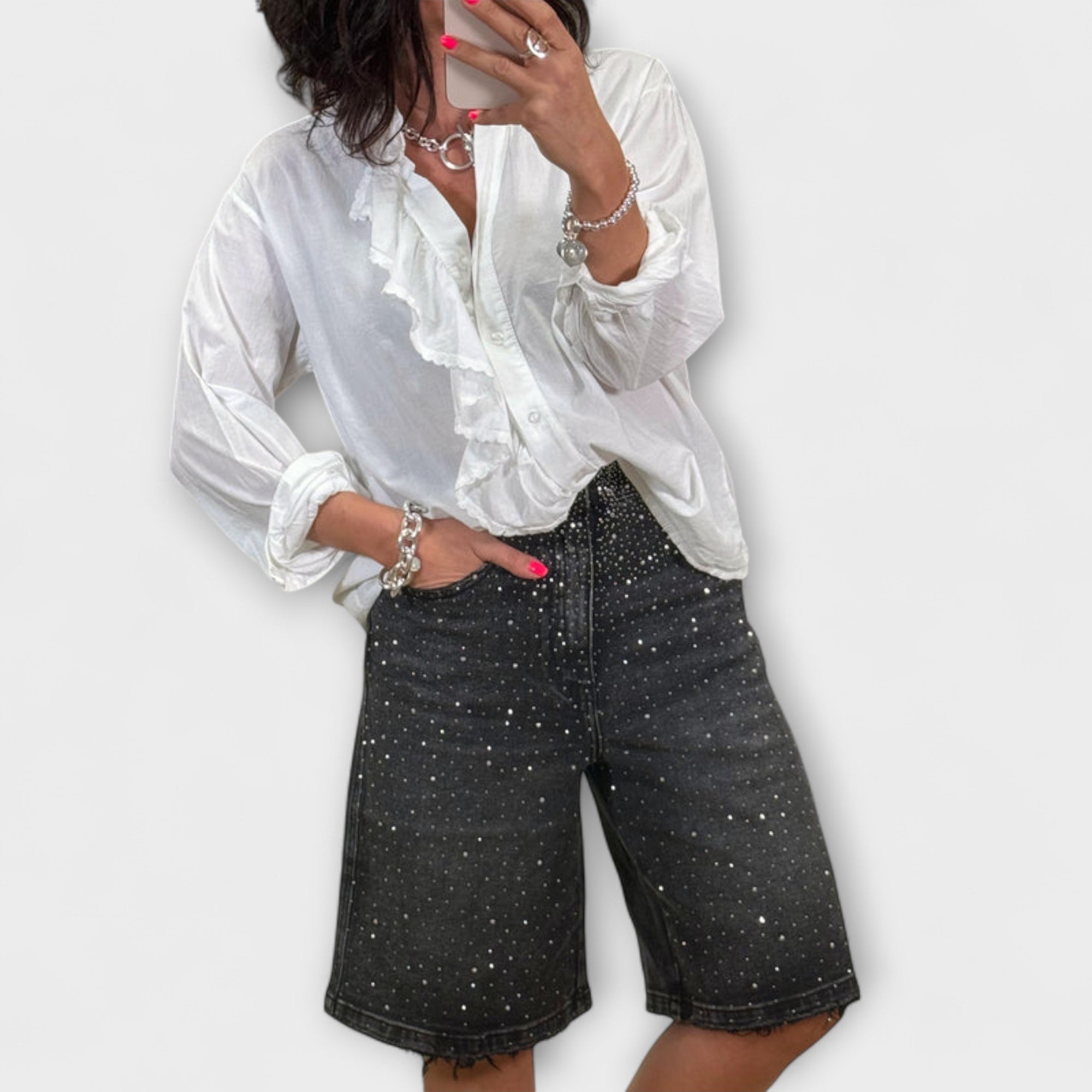 Amaris - Bermuda Shorts med Rhinsten Udsmykninger
