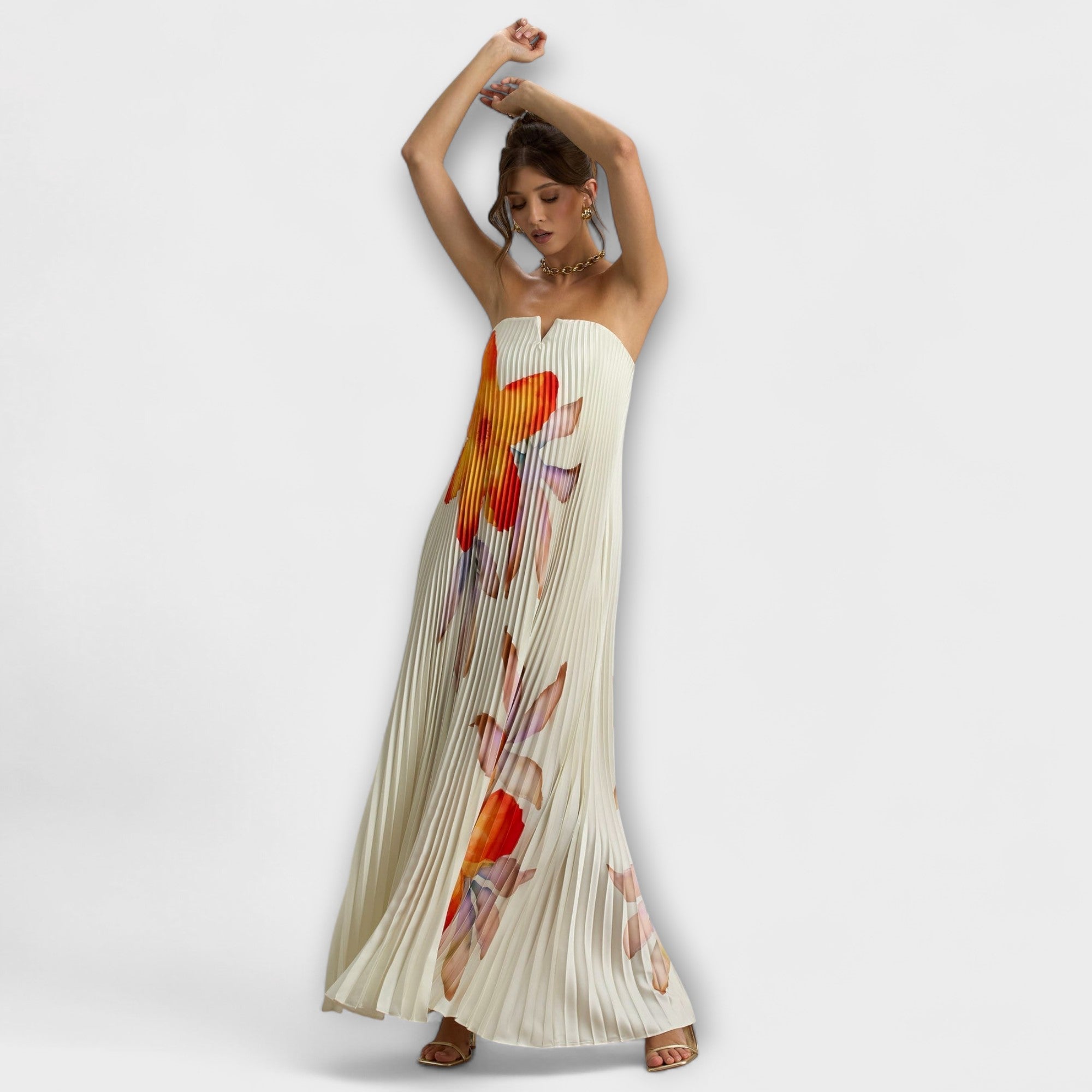 Michelle - Sweetheart Maxi Kjole i Orange Blomster