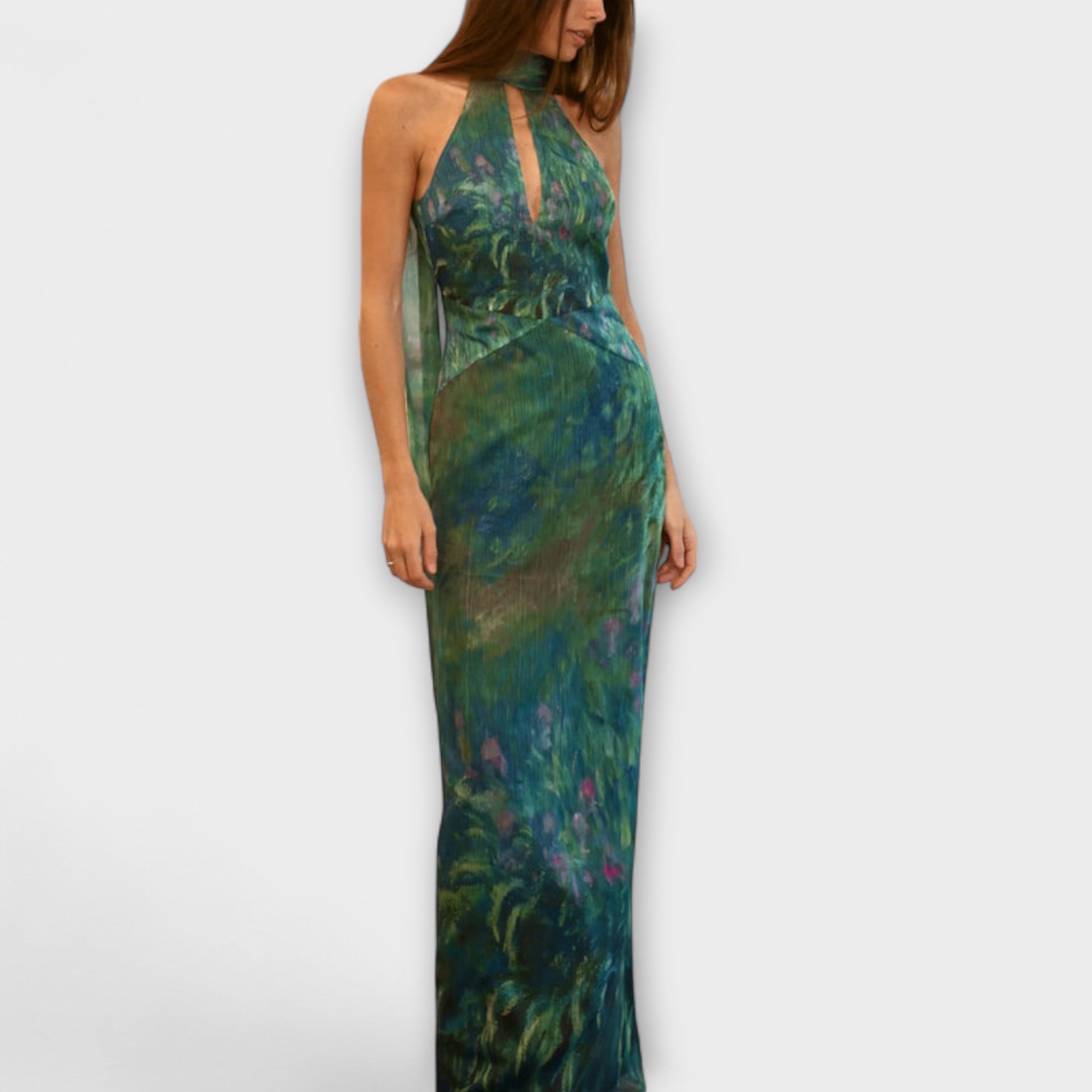 Maisie - Monet Iris Print Maxi Kjole