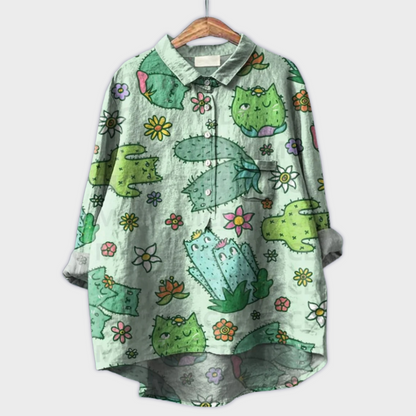 Magdalena - Håndlavet Kvindebluse med Blomsterdesign