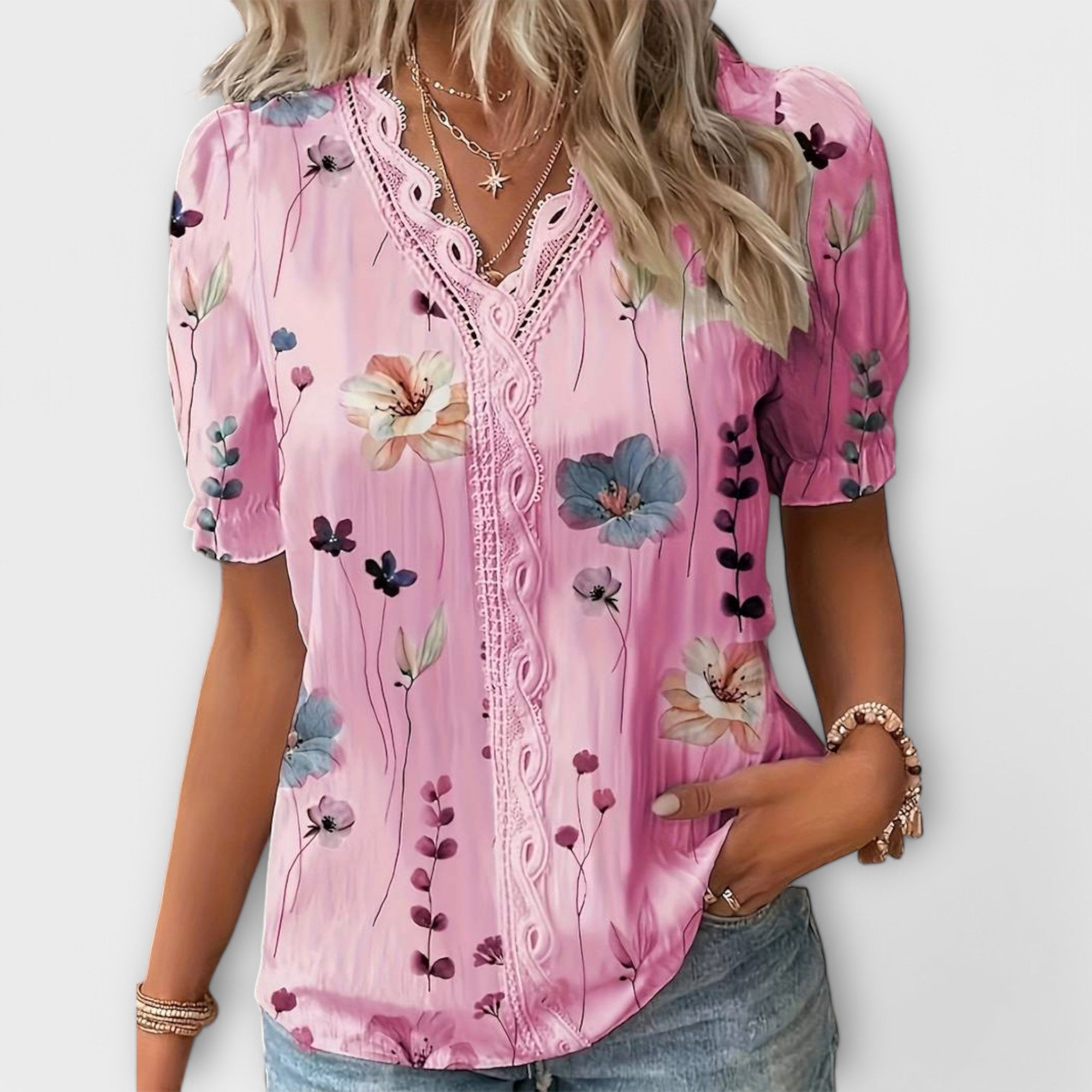 Emily - Fashionabel Bluse med V-udskæring