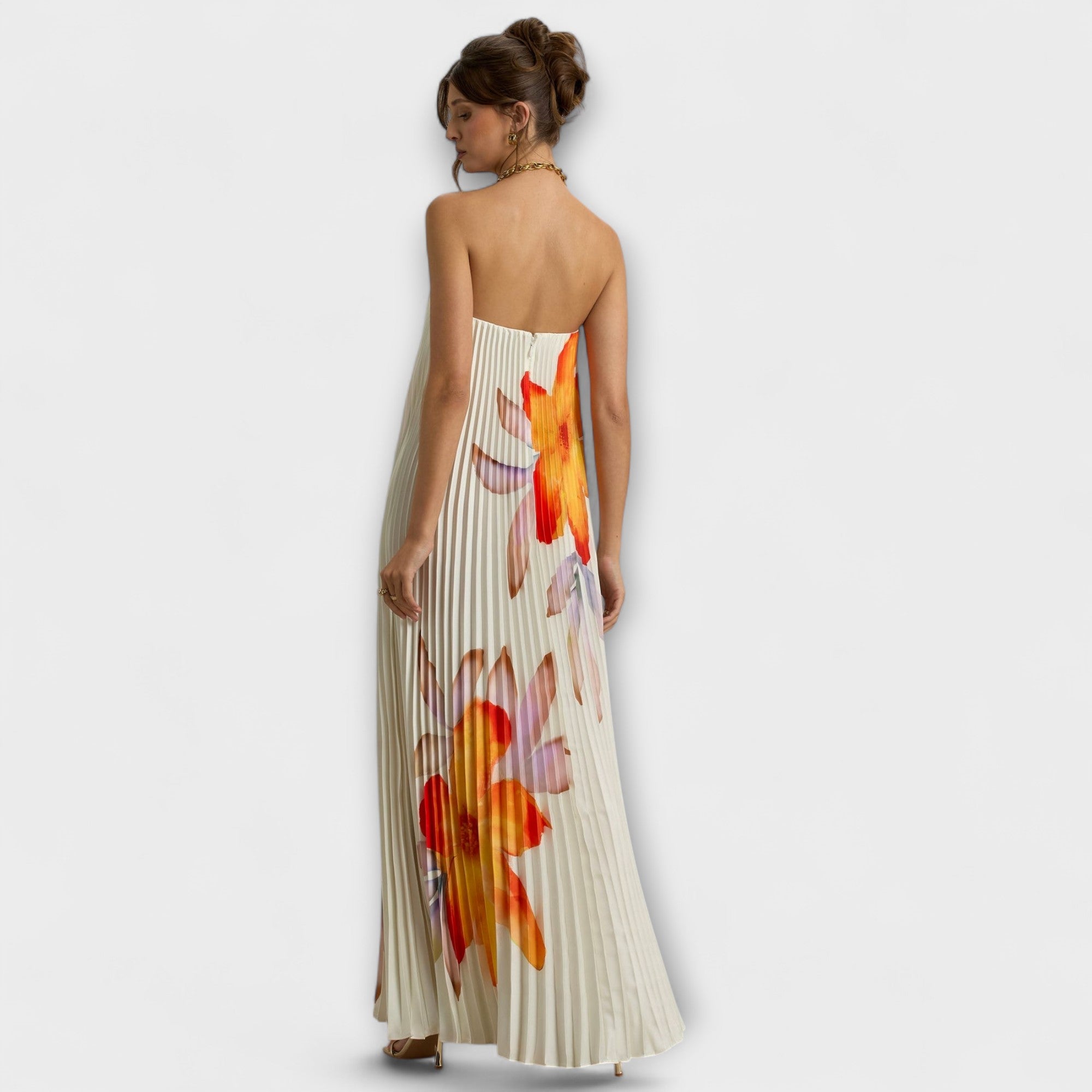 Michelle - Sweetheart Maxi Kjole i Orange Blomster