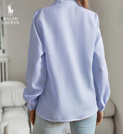 R. Lauren Ruffled Button-Up Skjorte – Blødt Teksturere Fit