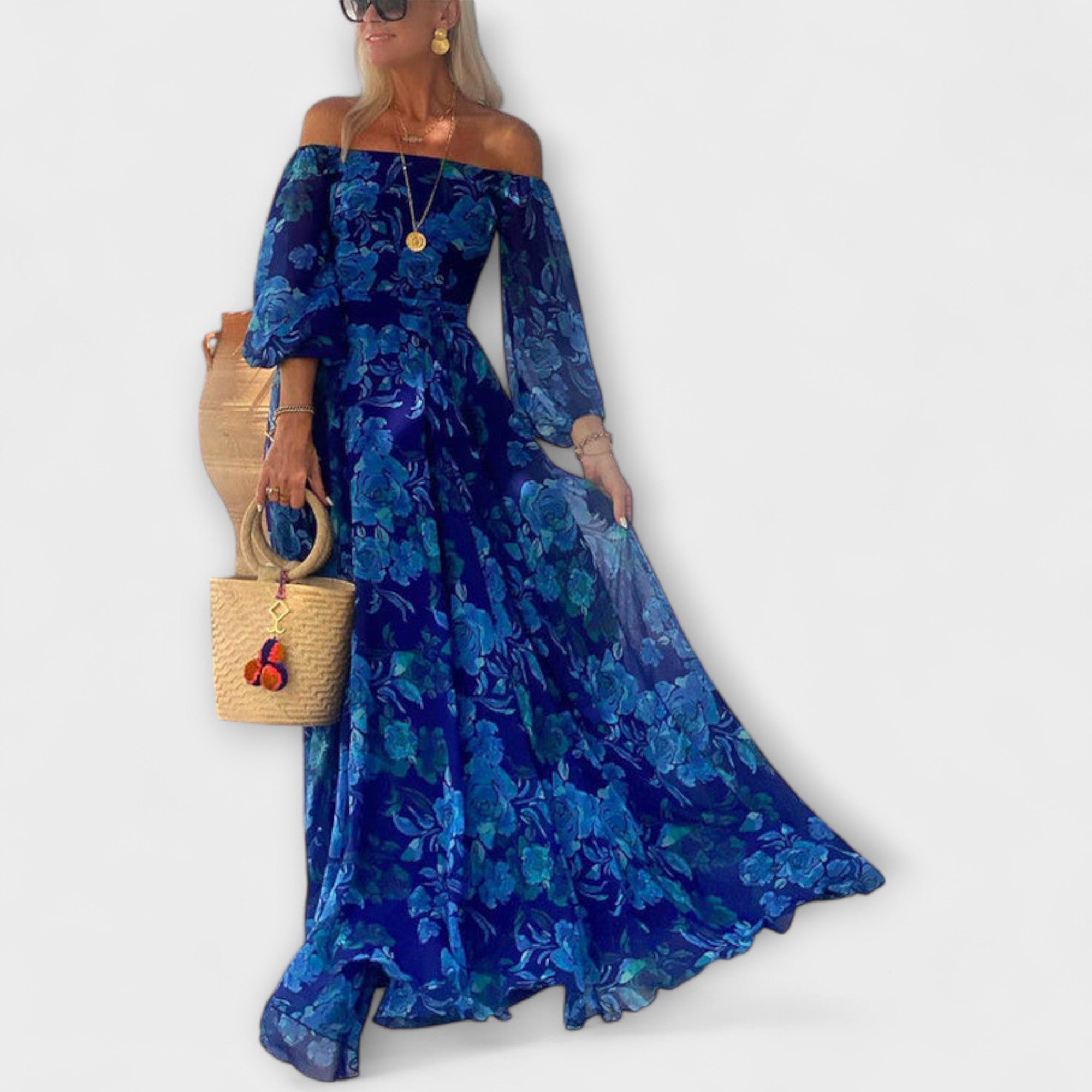 Juniper - Floral Off-Shoulder Smocked Maxi Kjole