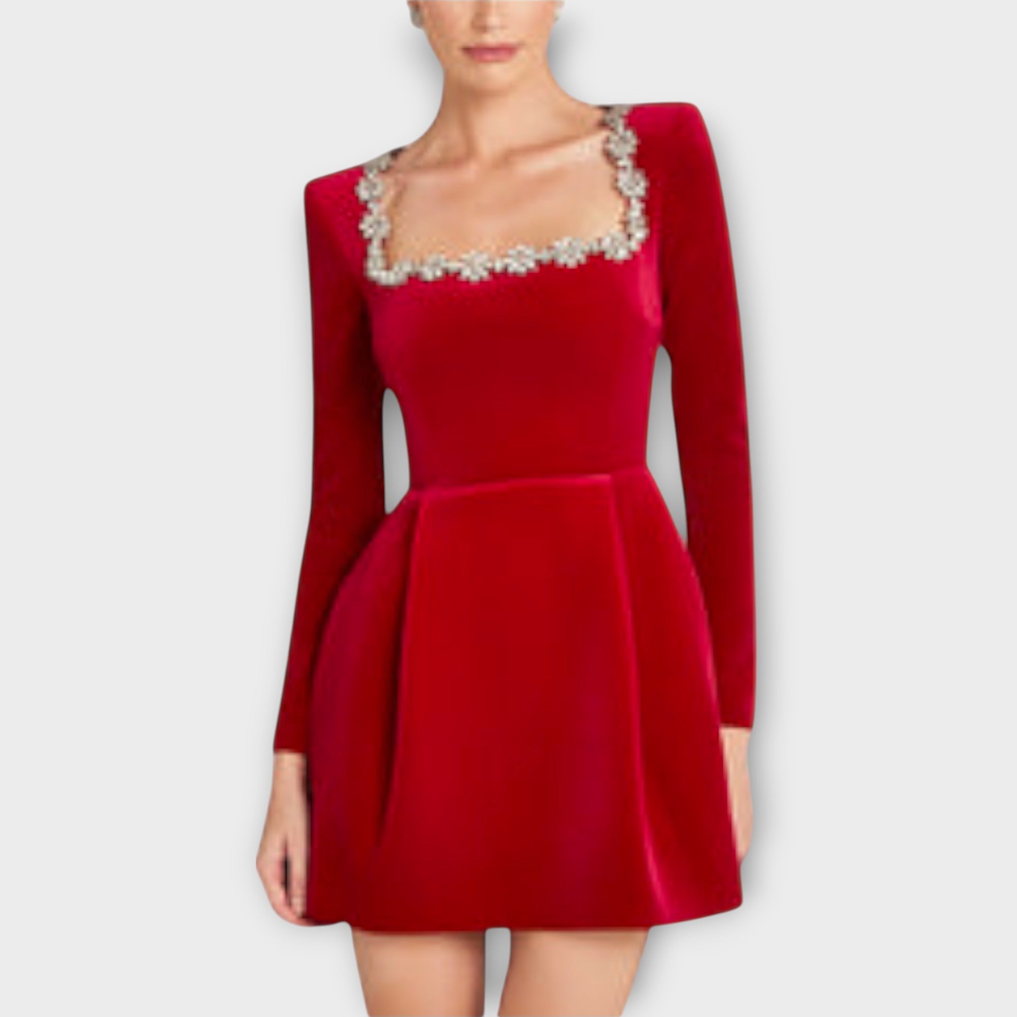 Wren - Velvet Mini Kjole med Juvel Dekoration