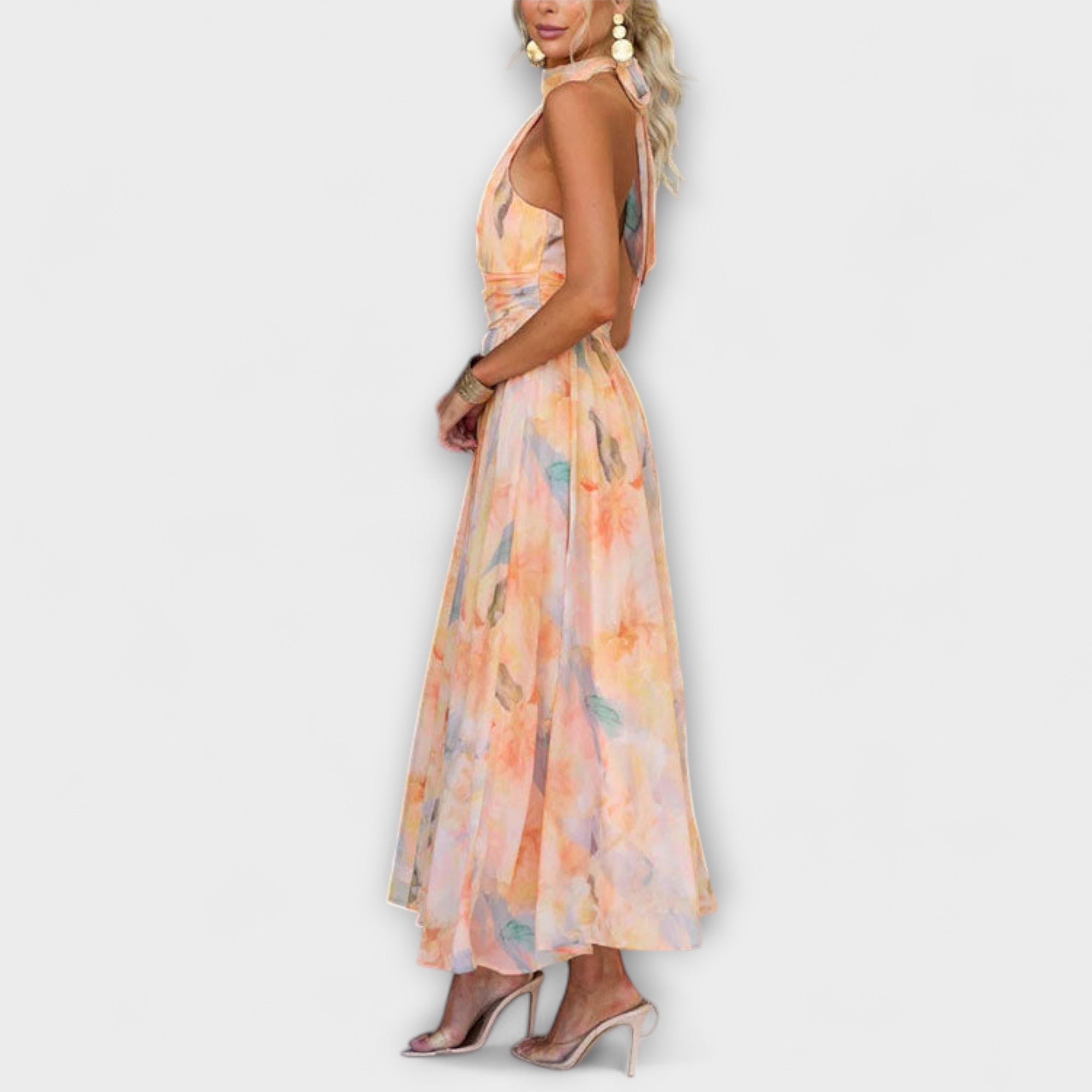 Halter-Nakke Akvarel Print Maxi Kjole