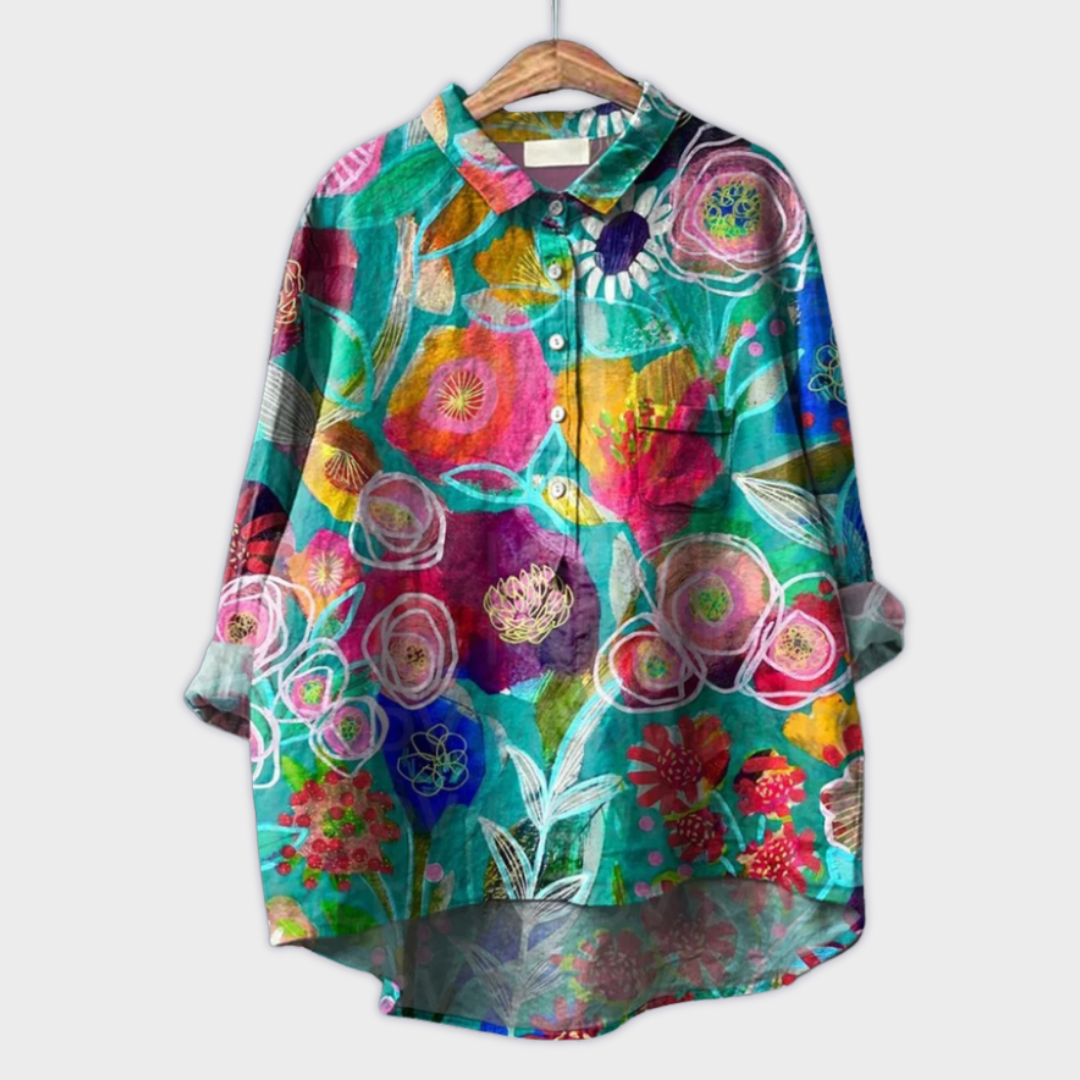 Magdalena - Håndlavet Kvindebluse med Blomsterdesign