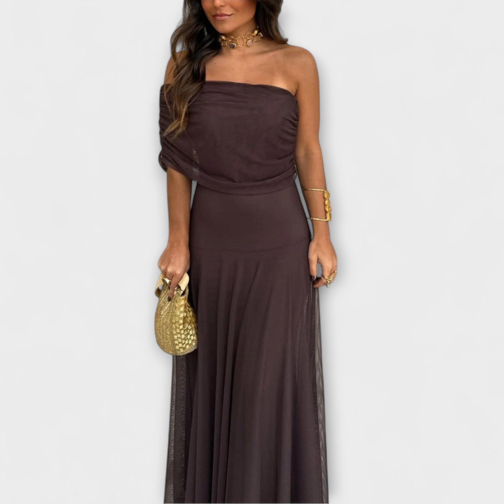 Eng - Toledo One-Shoulder Mesh Maxi Kjole