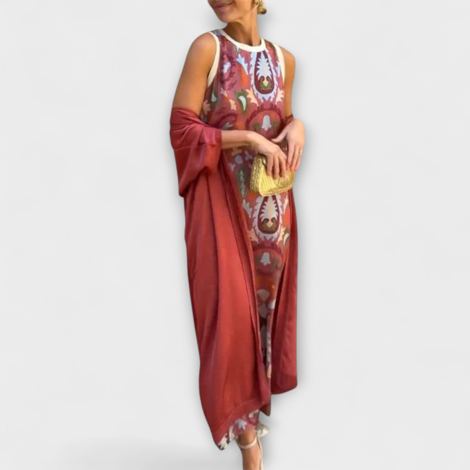 Selviane - Maxi Kjole med Matchende Cardigan