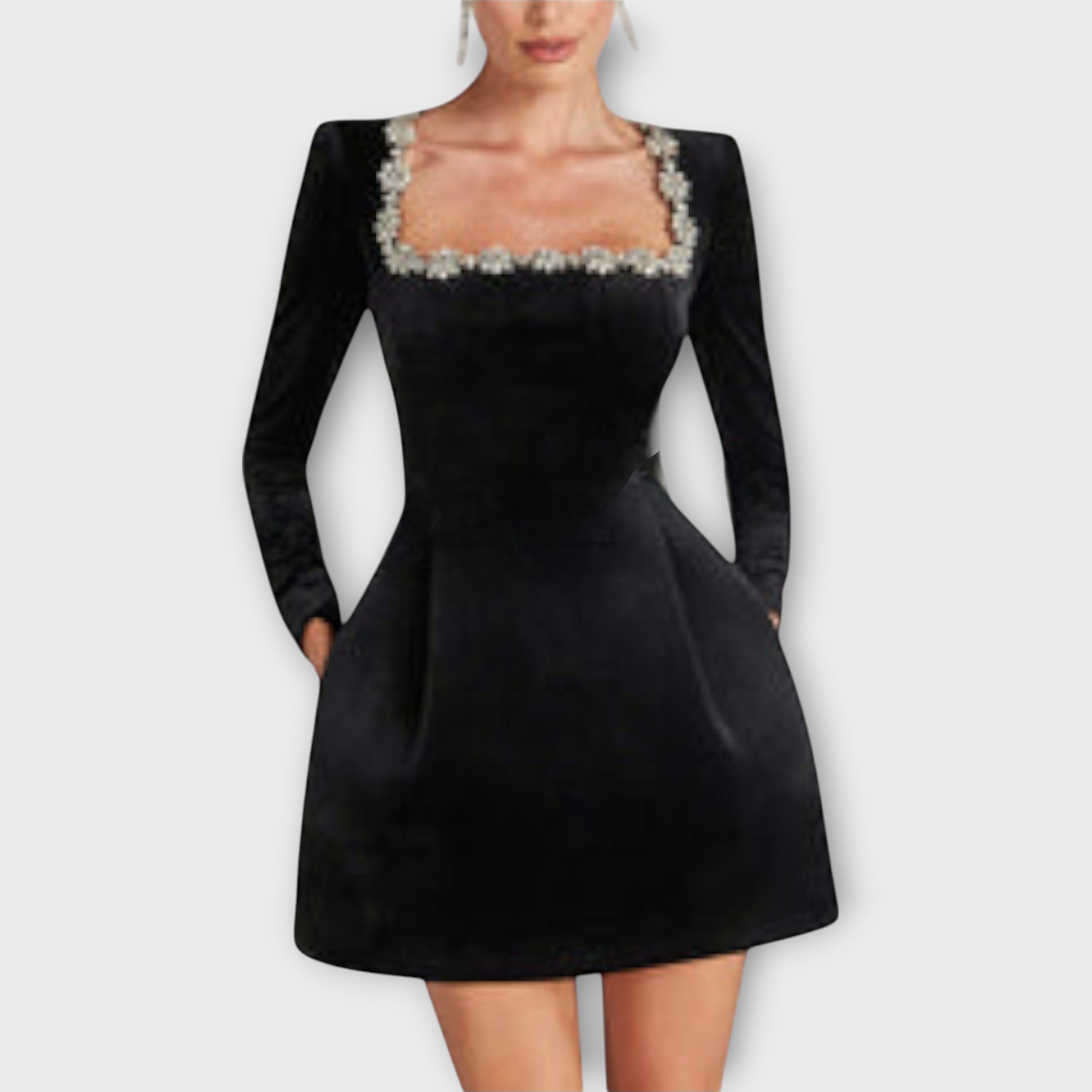 Wren - Velvet Mini Kjole med Juvel Dekoration
