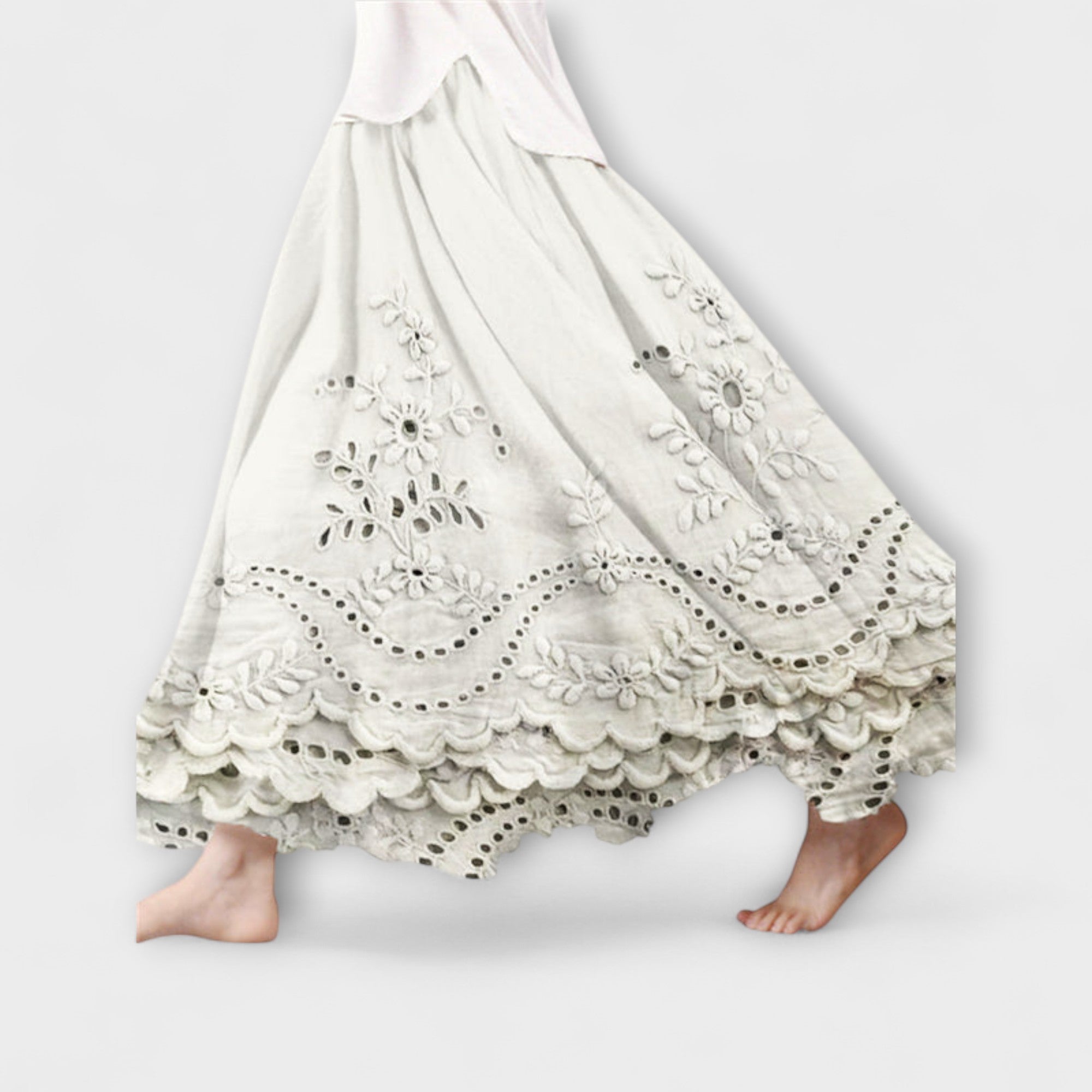 Luna – Boho Maxi Nederdel med Broderi