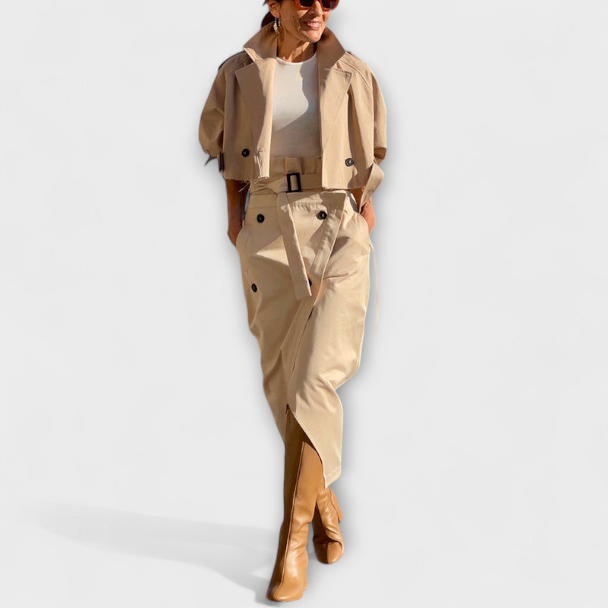 Lyra - Elegant Midi Skirt Jakke med Lommer