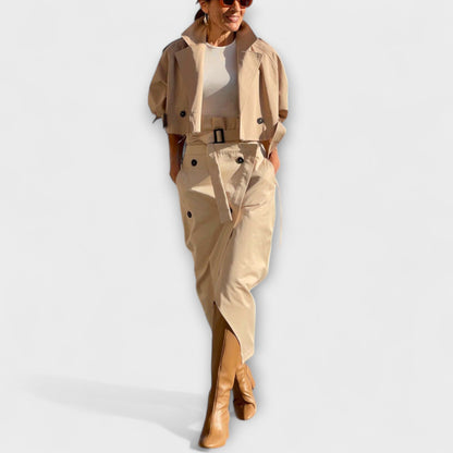 Lyra - Elegant Midi Skirt Jakke med Lommer