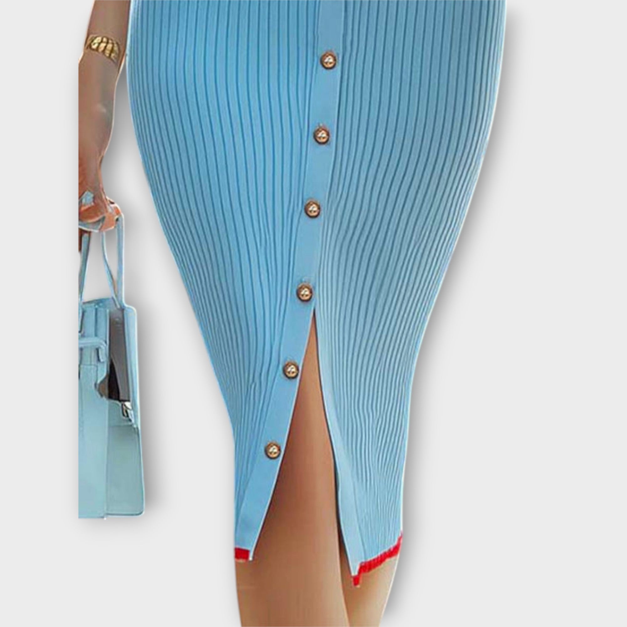 Sina - Chic Baby Blue Ribbet Strikket Blyantskjorte