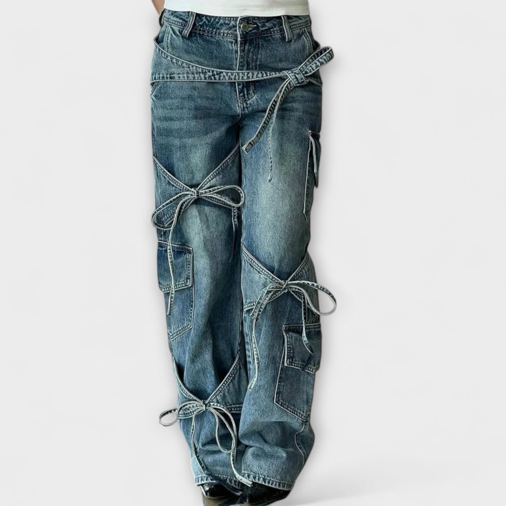 Paloma - Utility Denim Jeans med Knude Detalje