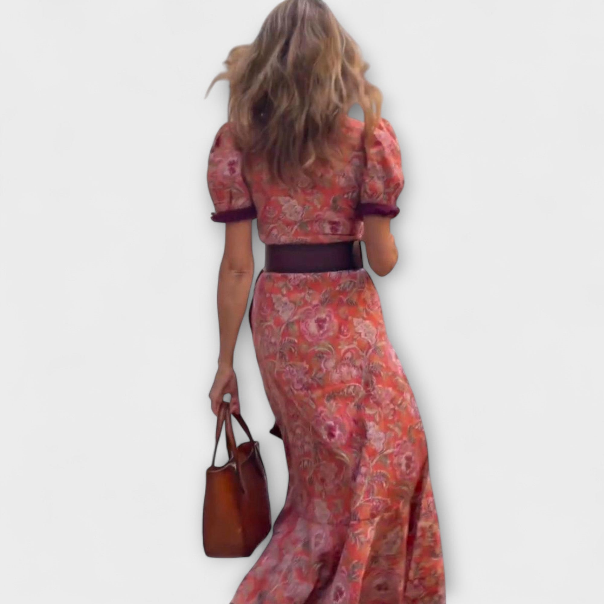 Elegant Pink Maxi Kjole med Korte Ærmer