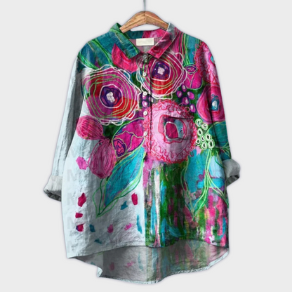 Magdalena - Håndlavet Kvindebluse med Blomsterdesign