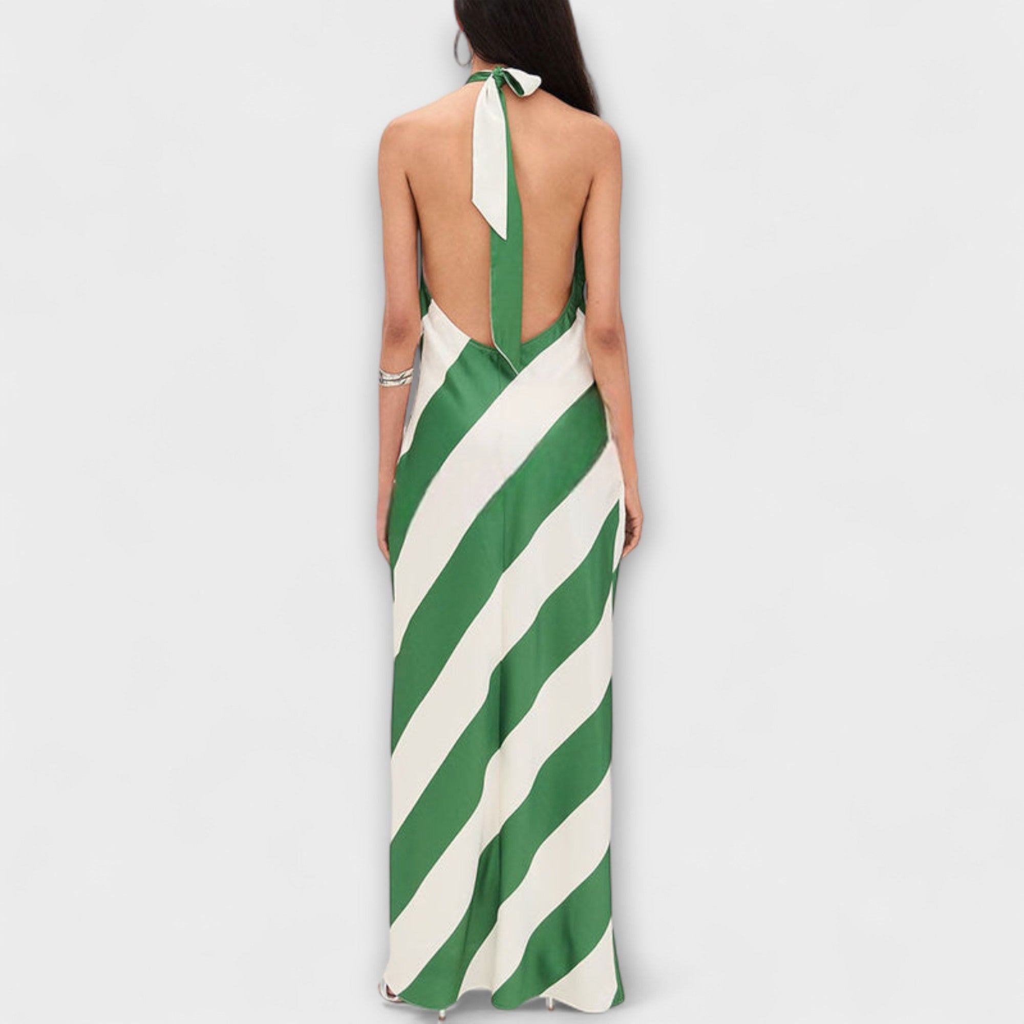 Marlowe - Stribet Halterneck Rygfri Maxi Kjole