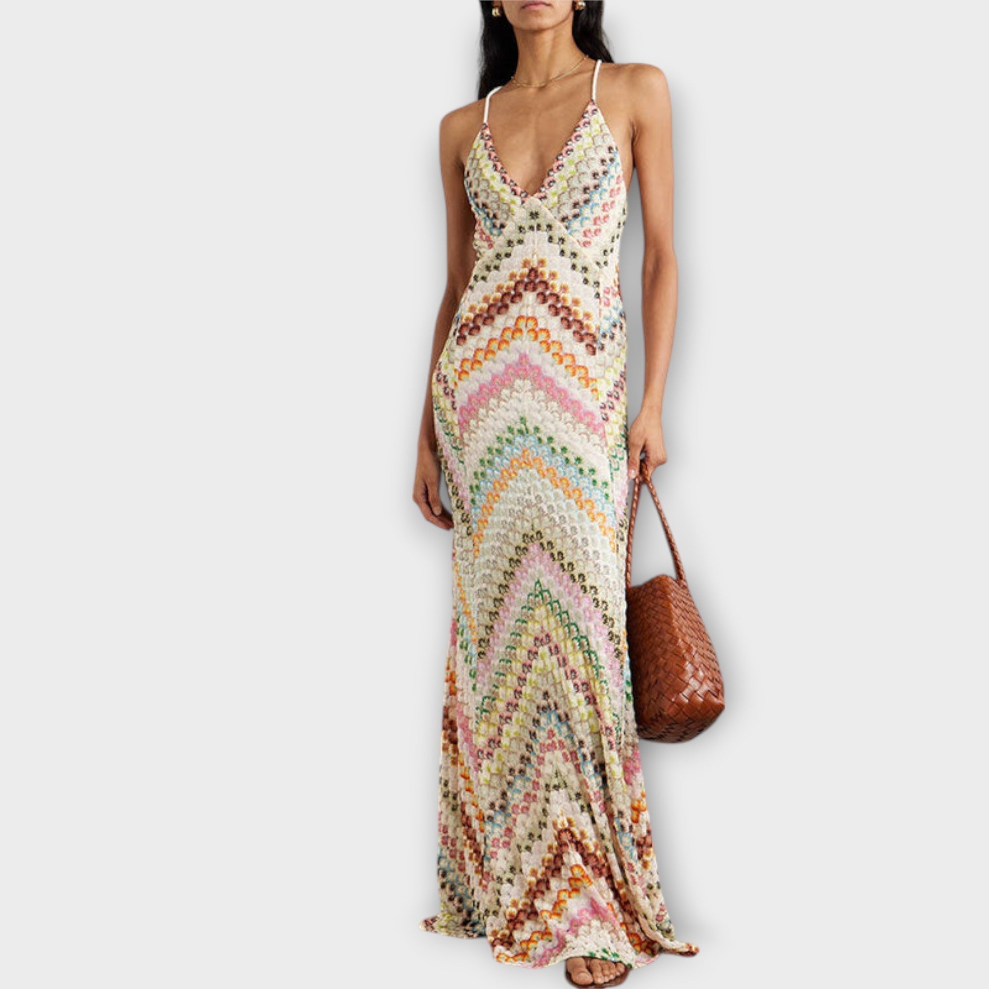 Remi - Missoni Farverig Houndstooth Mønster Maxi Kjole