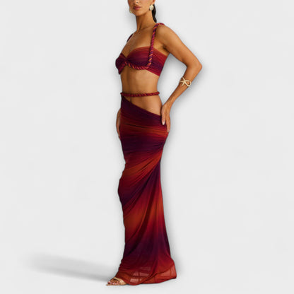 Jane - Stilfuld Gradient Flet Crop Top & Overskirt Duo